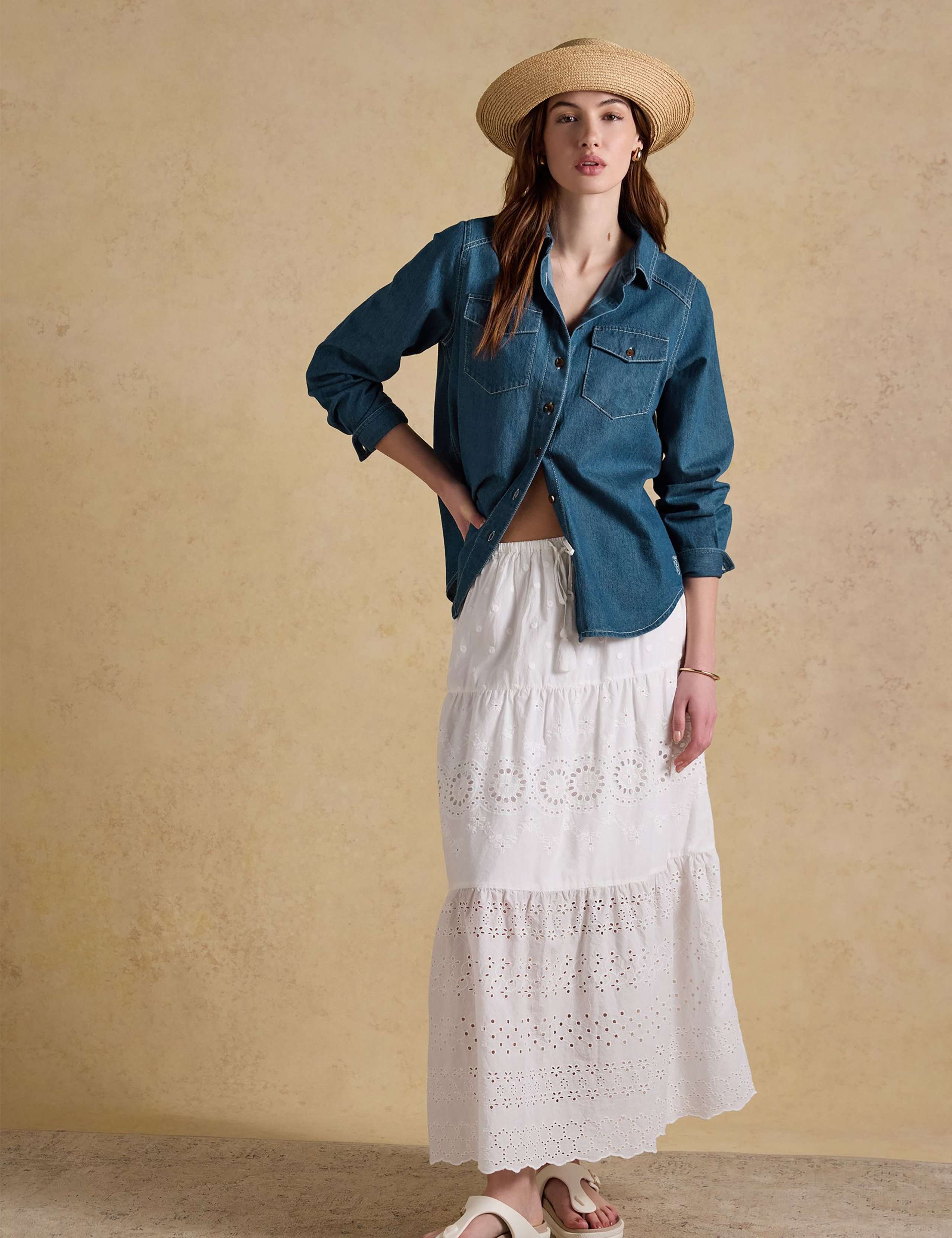 Pure Cotton Broderie Maxi Tiered Skirt 3 of 7