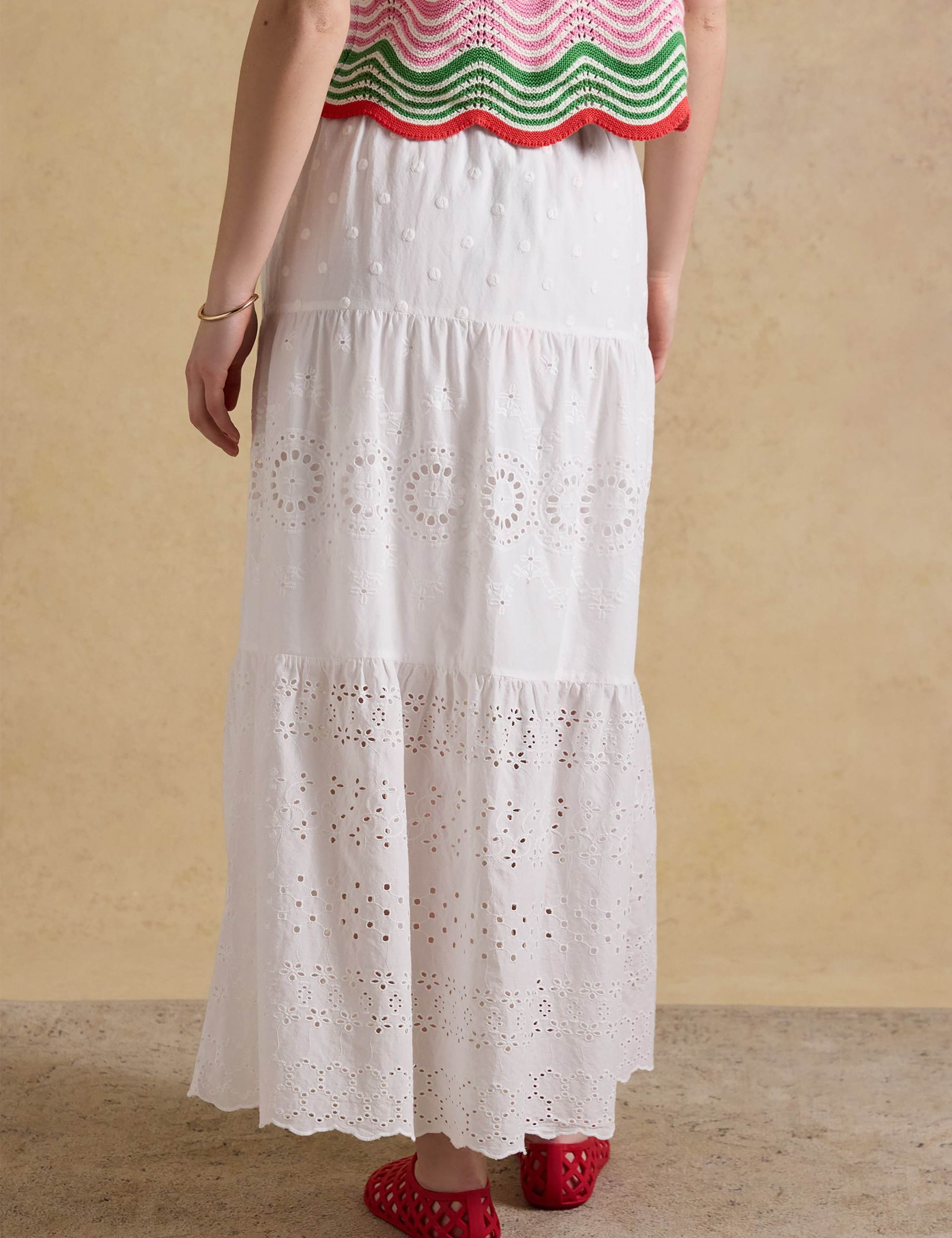 Pure Cotton Broderie Maxi Tiered Skirt 6 of 7