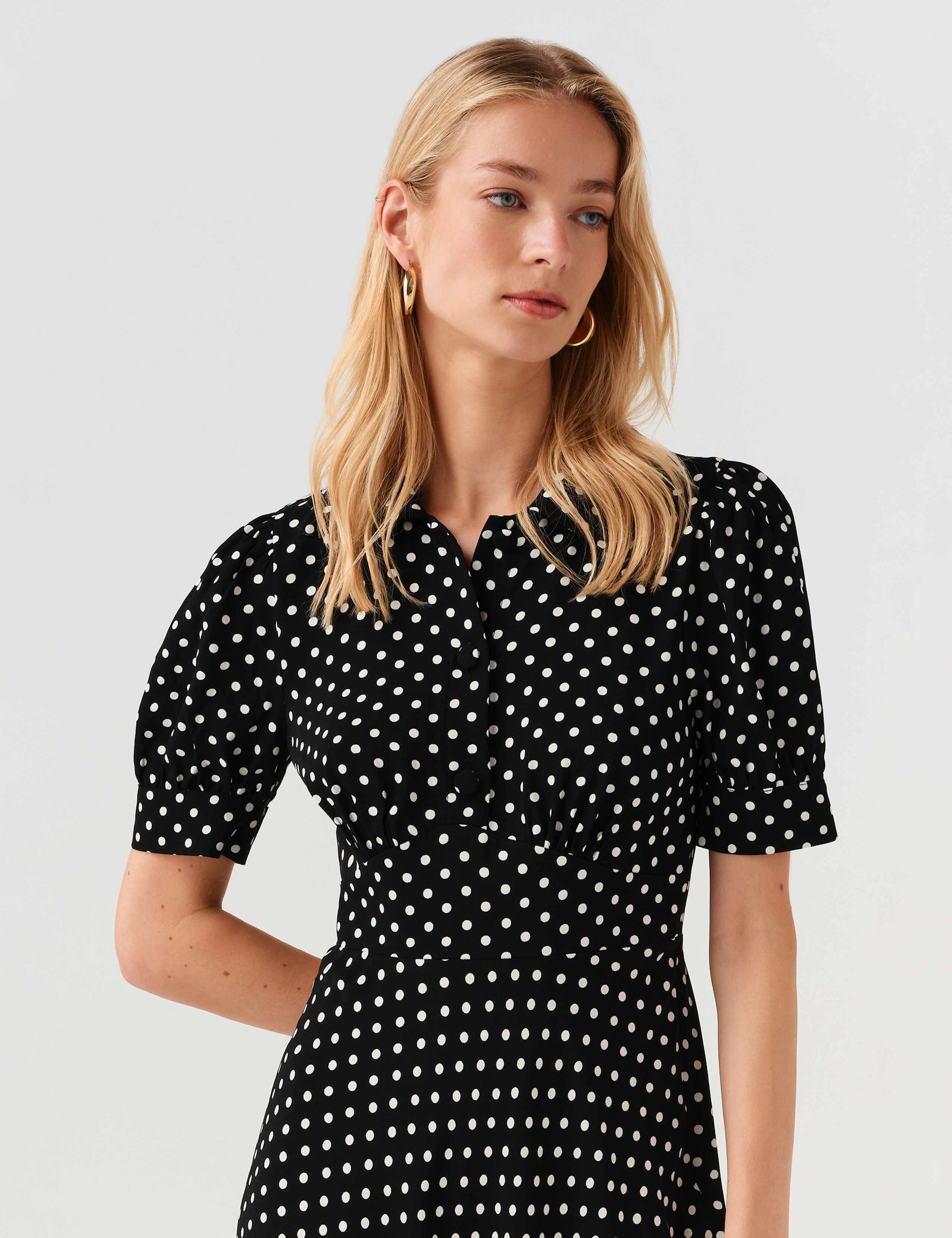 Polka Dot Midi Waisted Dress 3 of 8