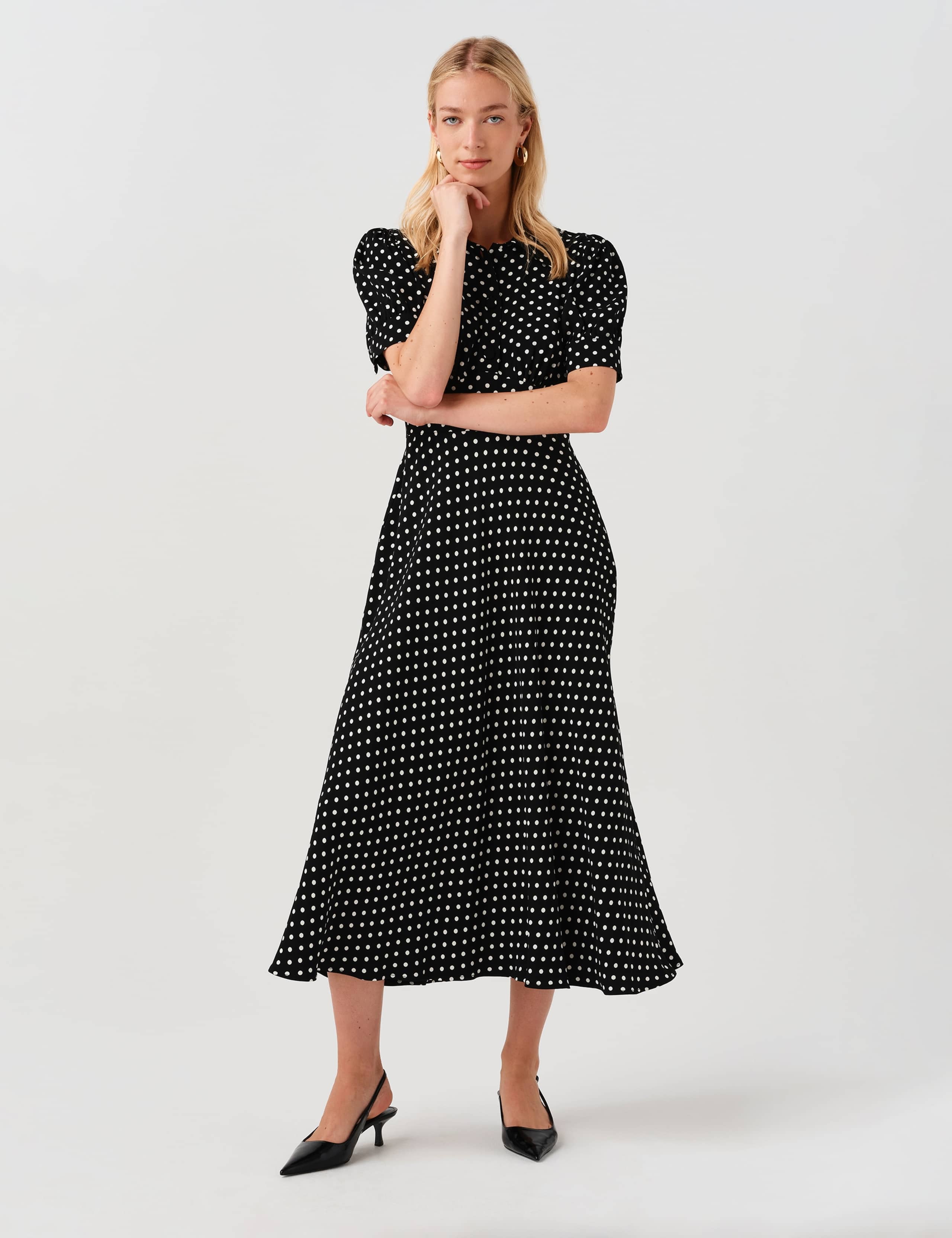 Polka Dot Midi Waisted Dress 6 of 8