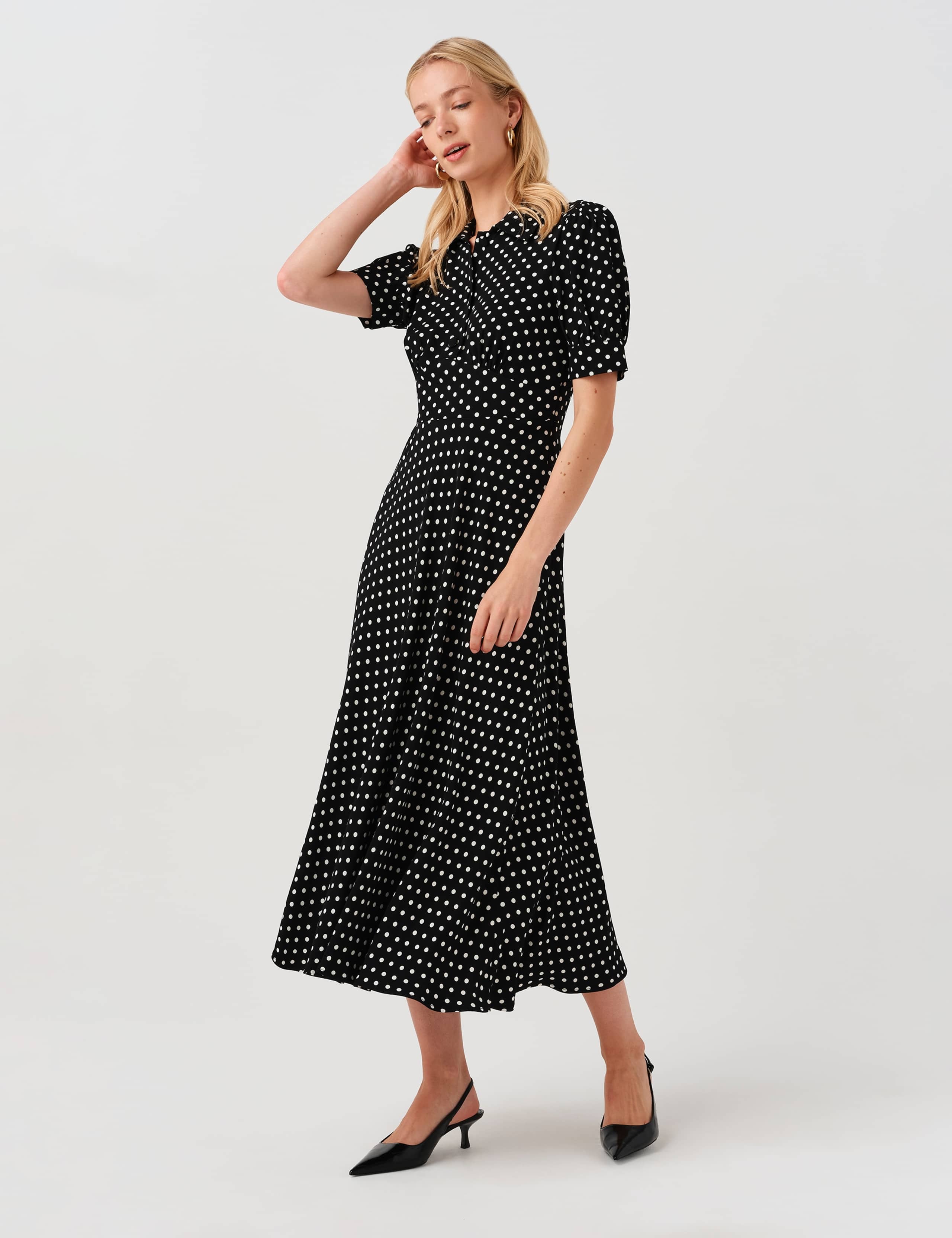 Polka Dot Midi Waisted Dress 7 of 8
