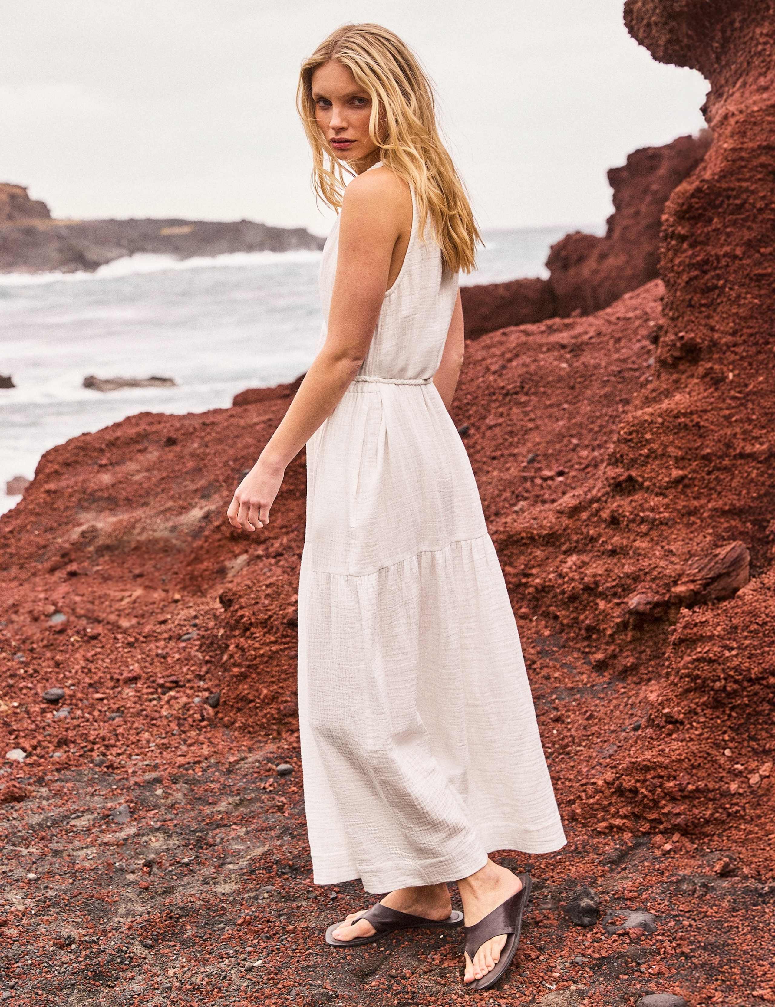 Pure Cotton V-Neck Midaxi Waisted Dress 3 of 7