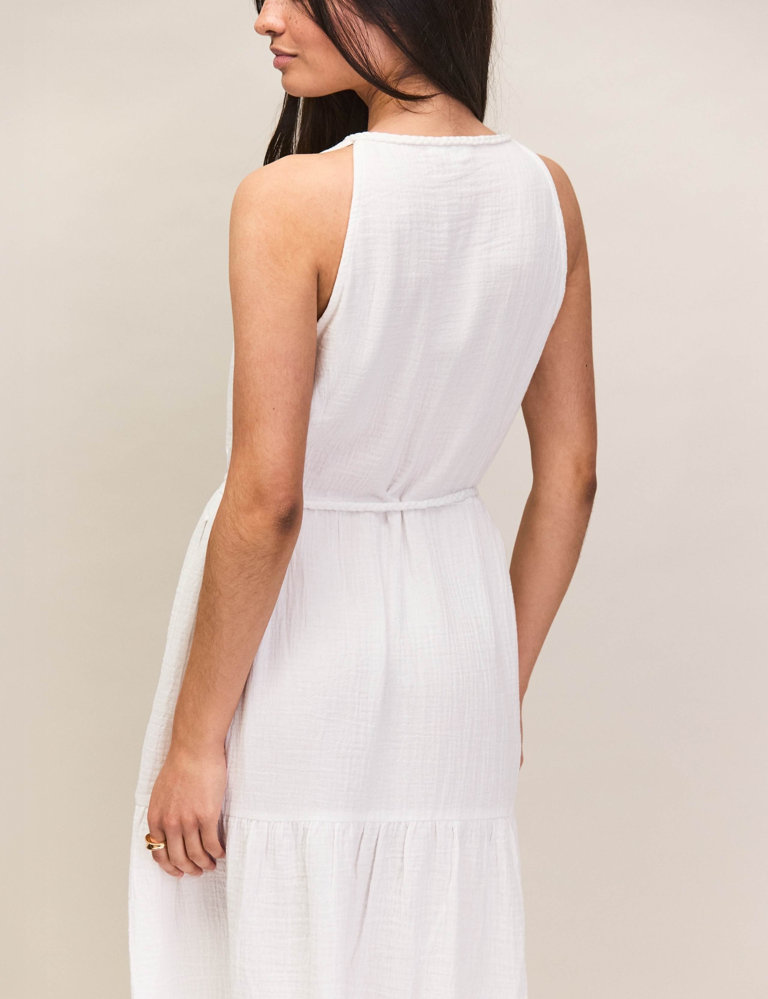 Pure Cotton V-Neck Midaxi Waisted Dress 5 of 7