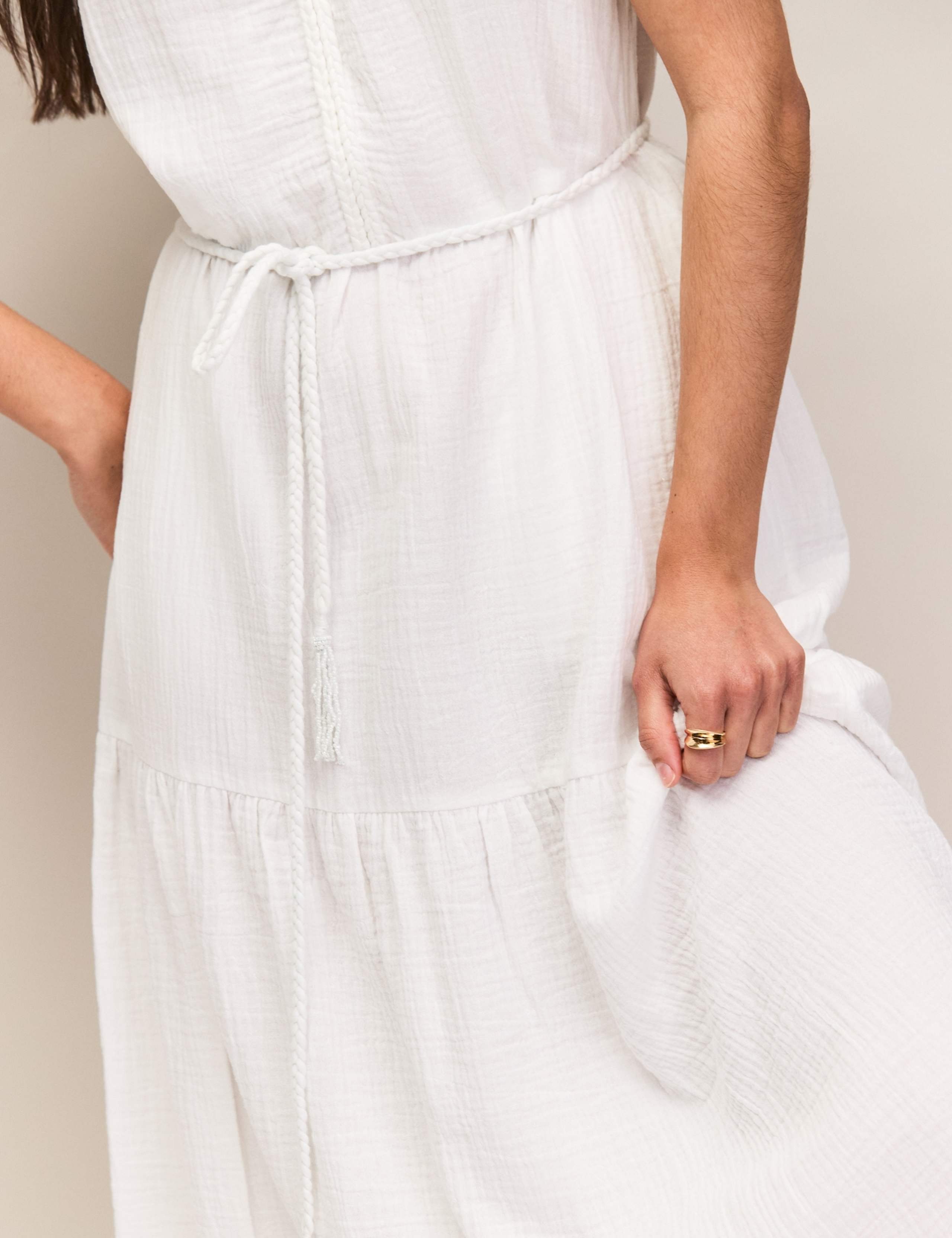 Pure Cotton V-Neck Midaxi Waisted Dress 7 of 7
