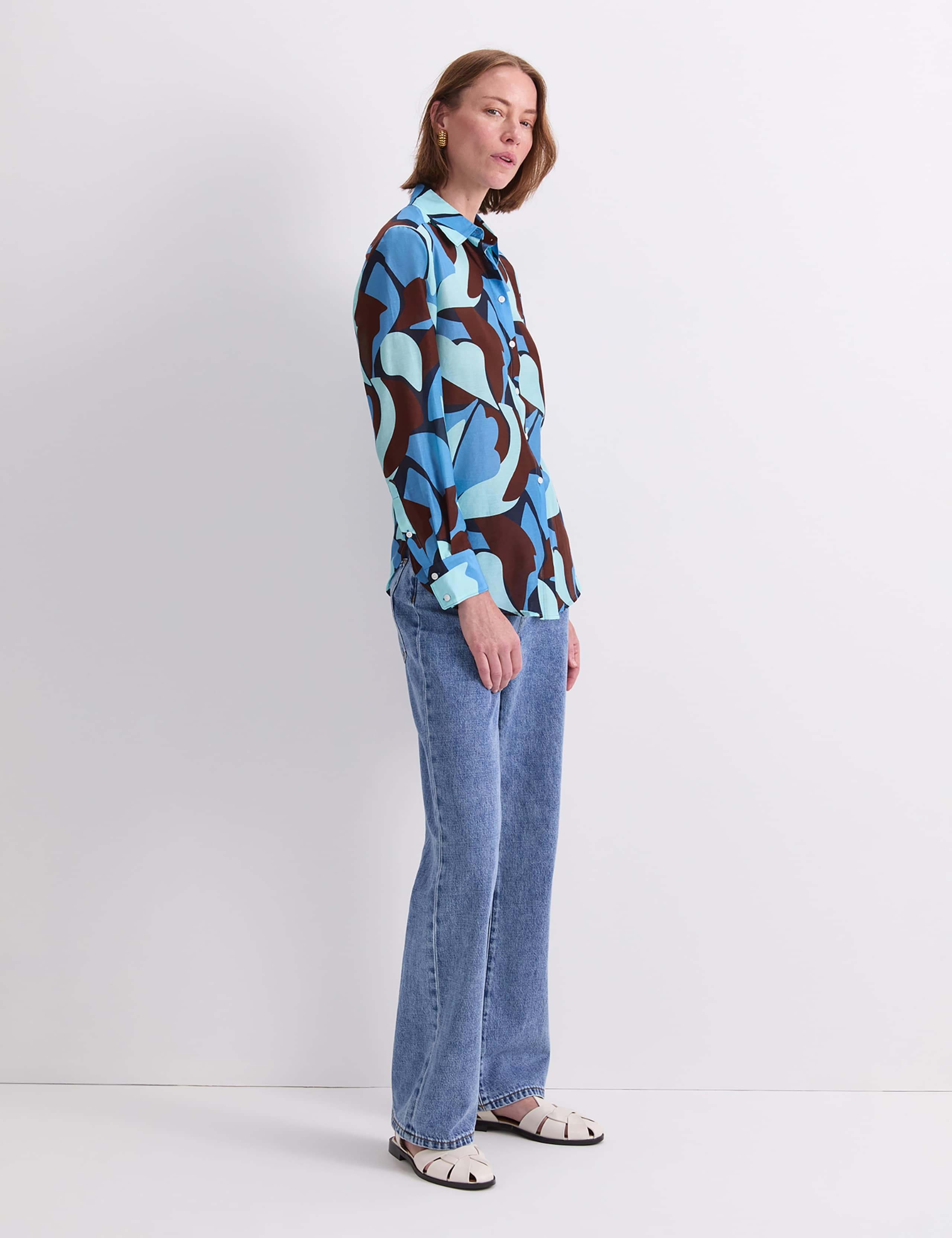 Cotton Silk Blend Geometric Shirt 4 of 7