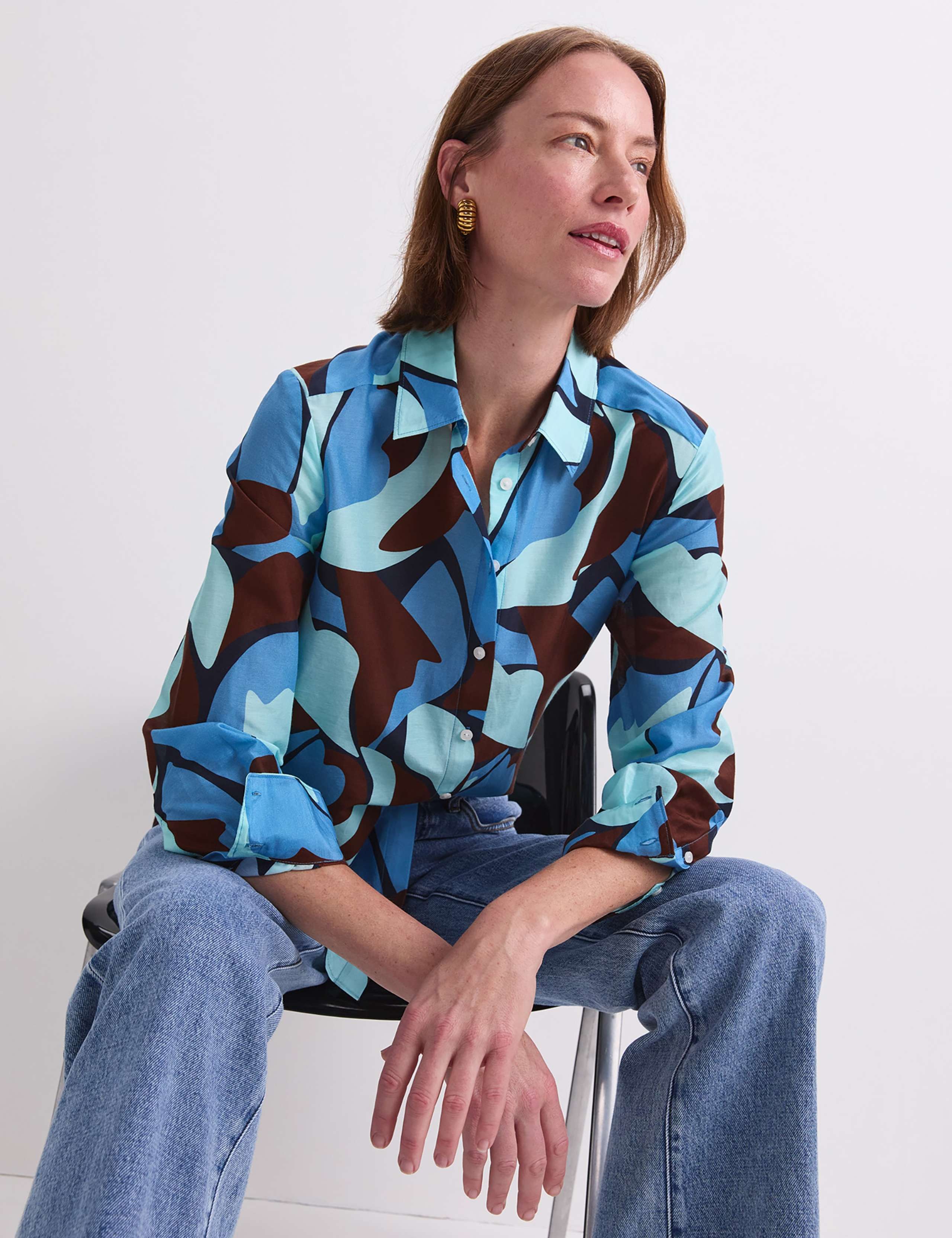 Cotton Silk Blend Geometric Shirt 5 of 7