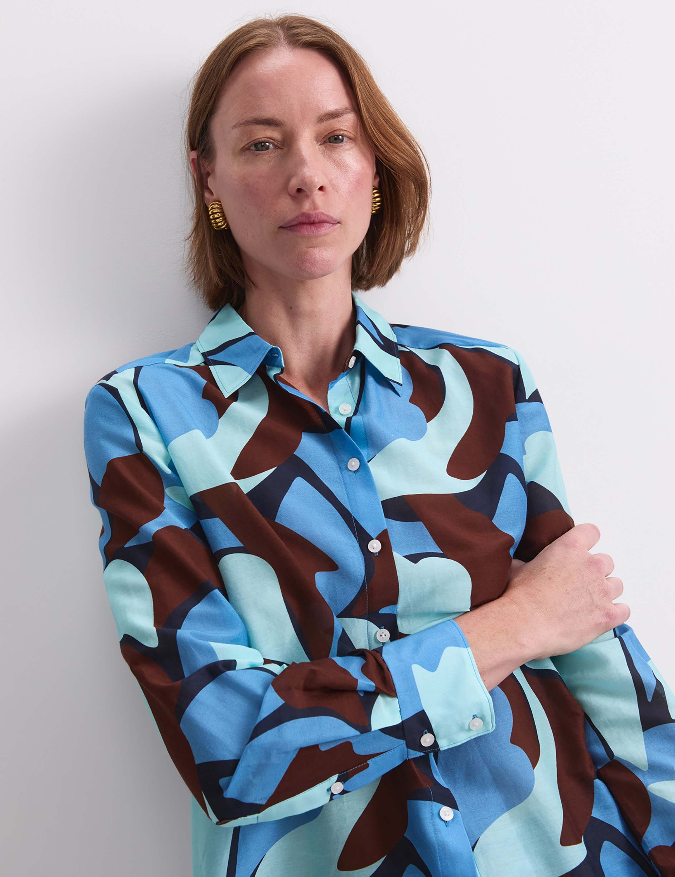 Cotton Silk Blend Geometric Shirt 6 of 7