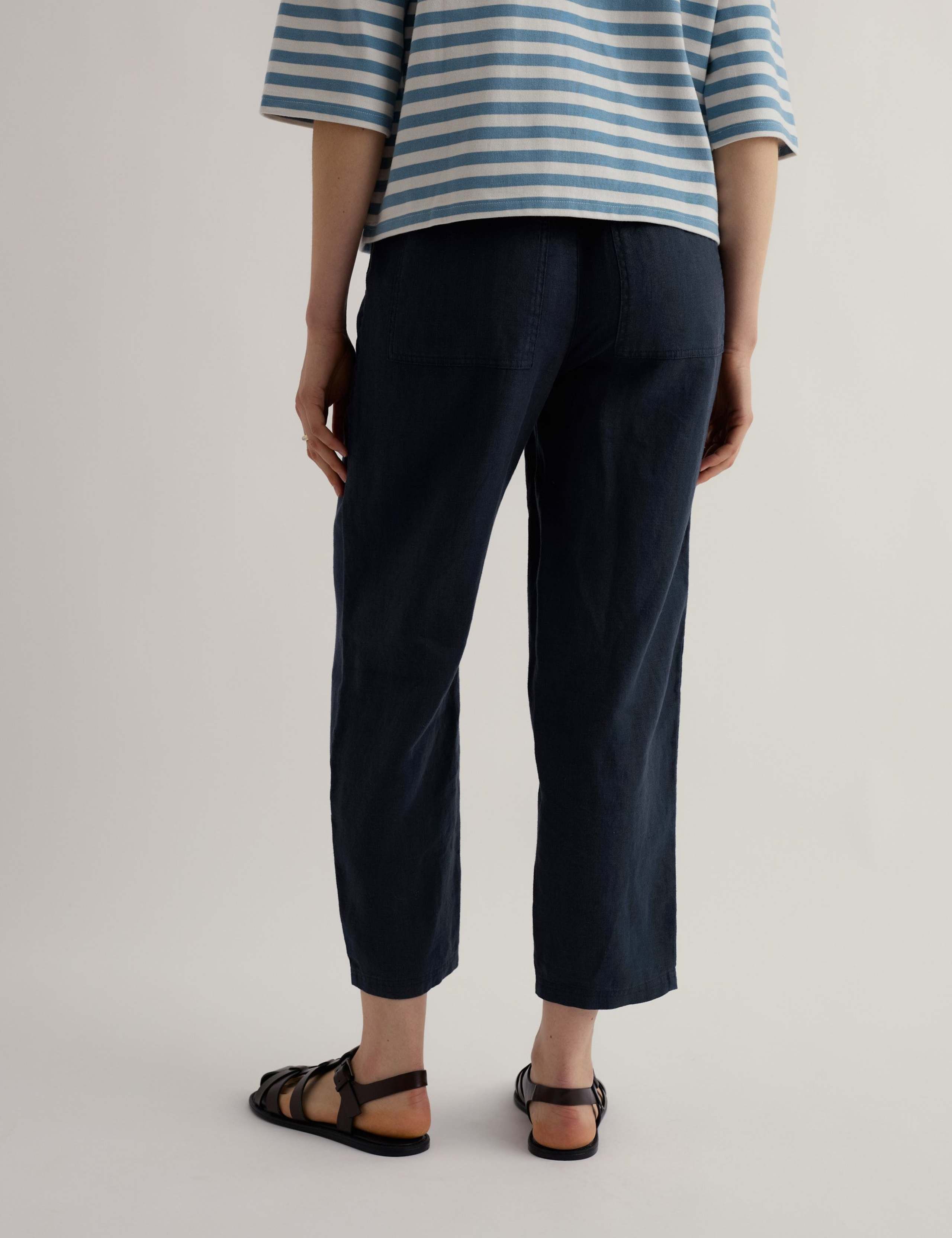 Pure Linen Drawstring Ankle Grazer Trousers 4 of 5