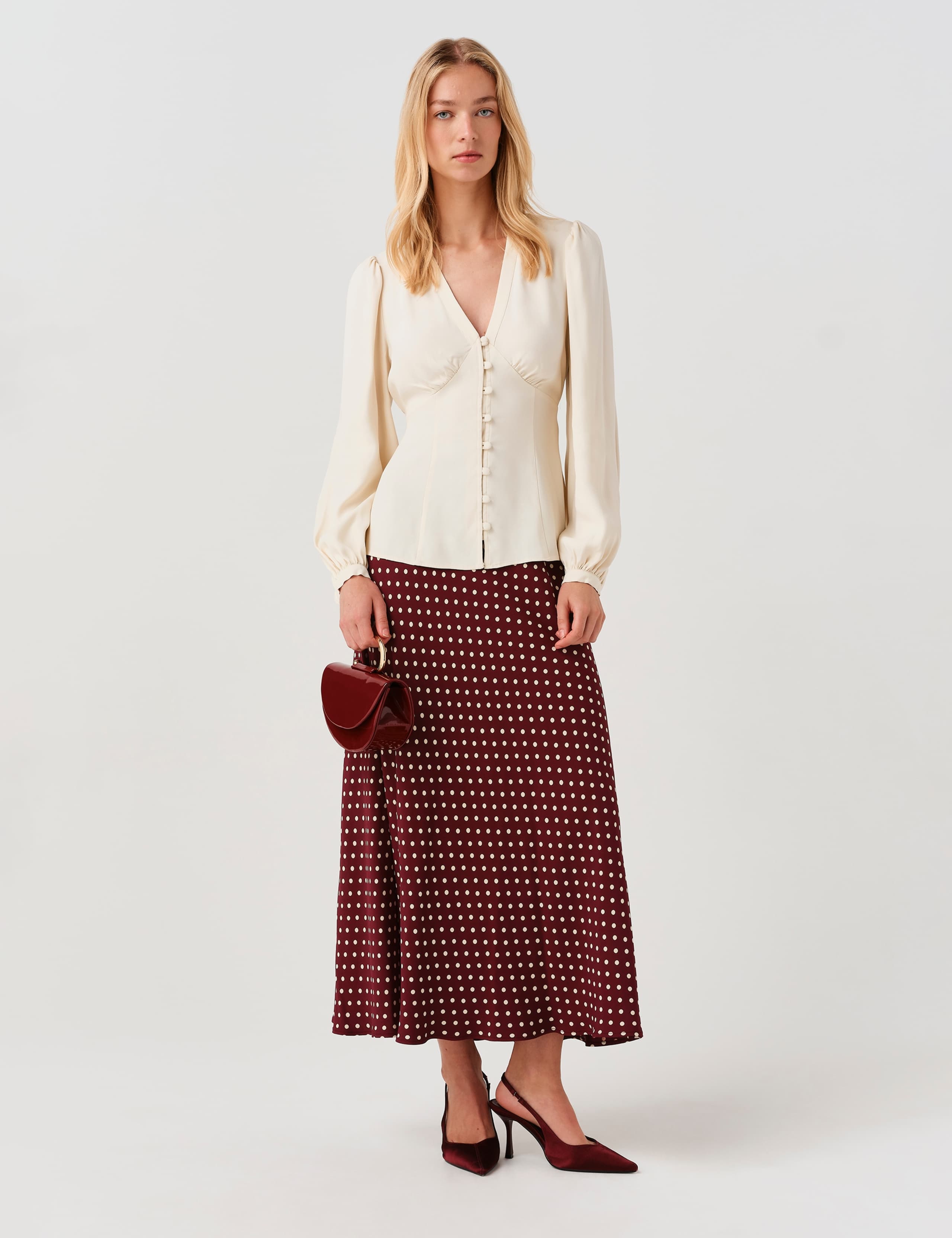 Satin Spot Print Midi Slip Skirt 2 of 10