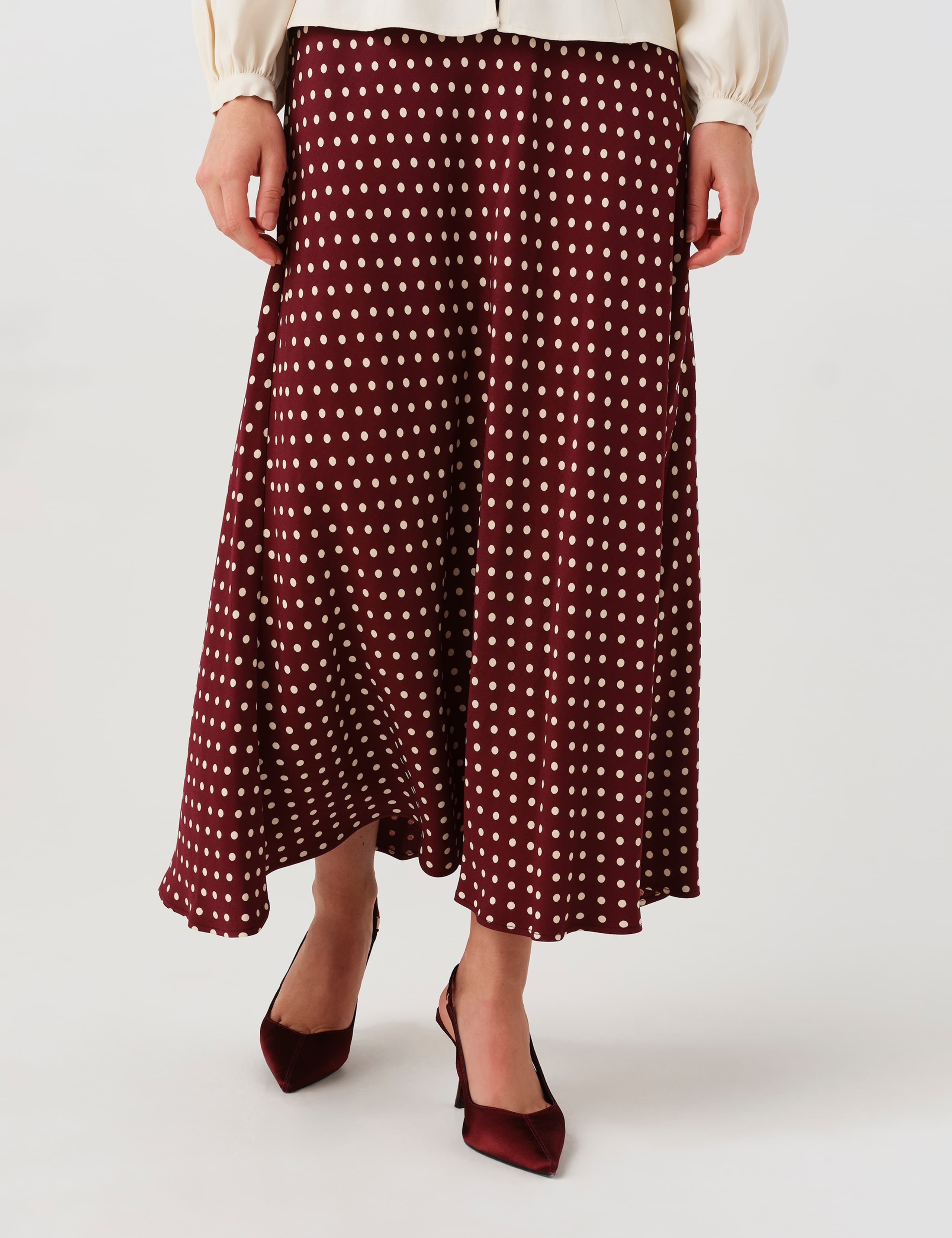 Satin Spot Print Midi Slip Skirt 3 of 10