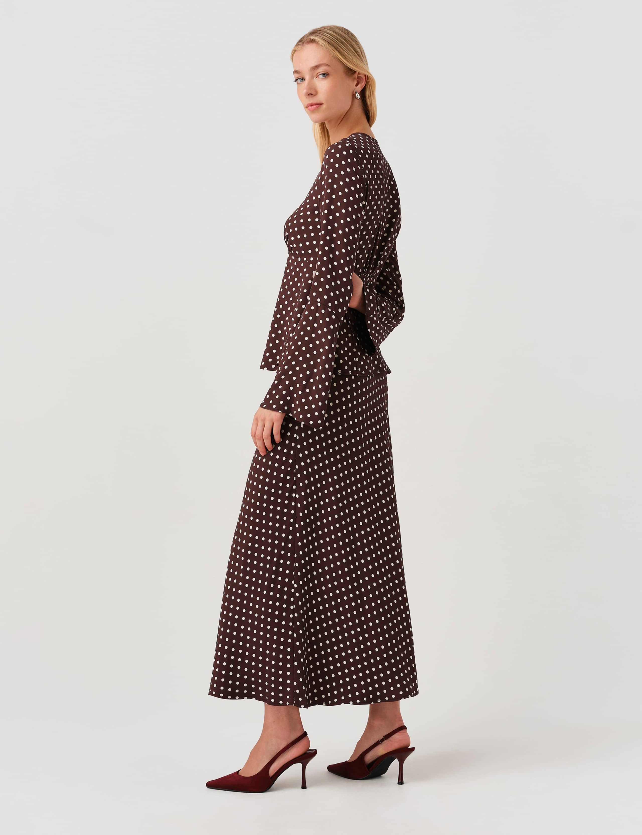 Satin Spot Print Midi Slip Skirt 4 of 10
