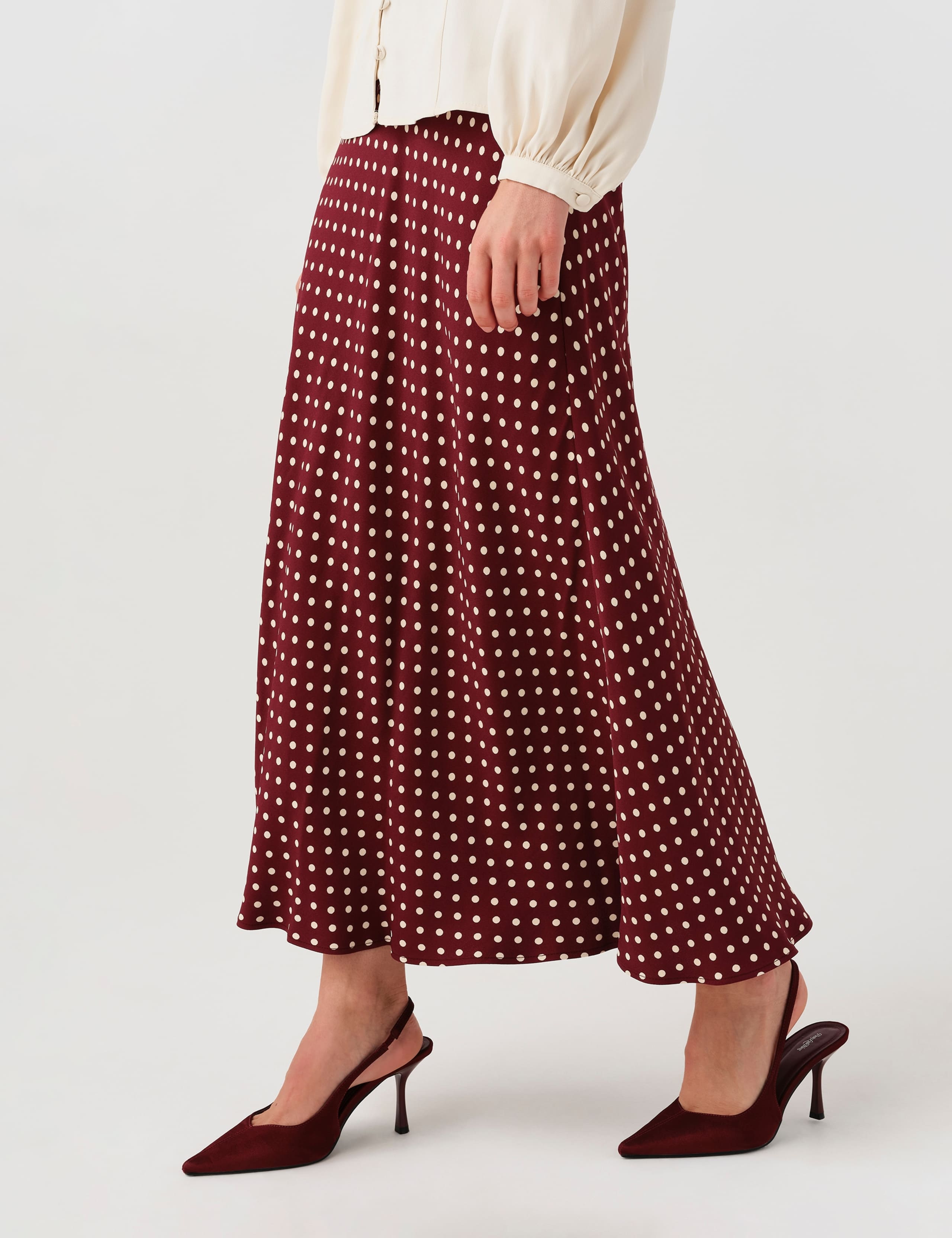 Satin Spot Print Midi Slip Skirt 6 of 10