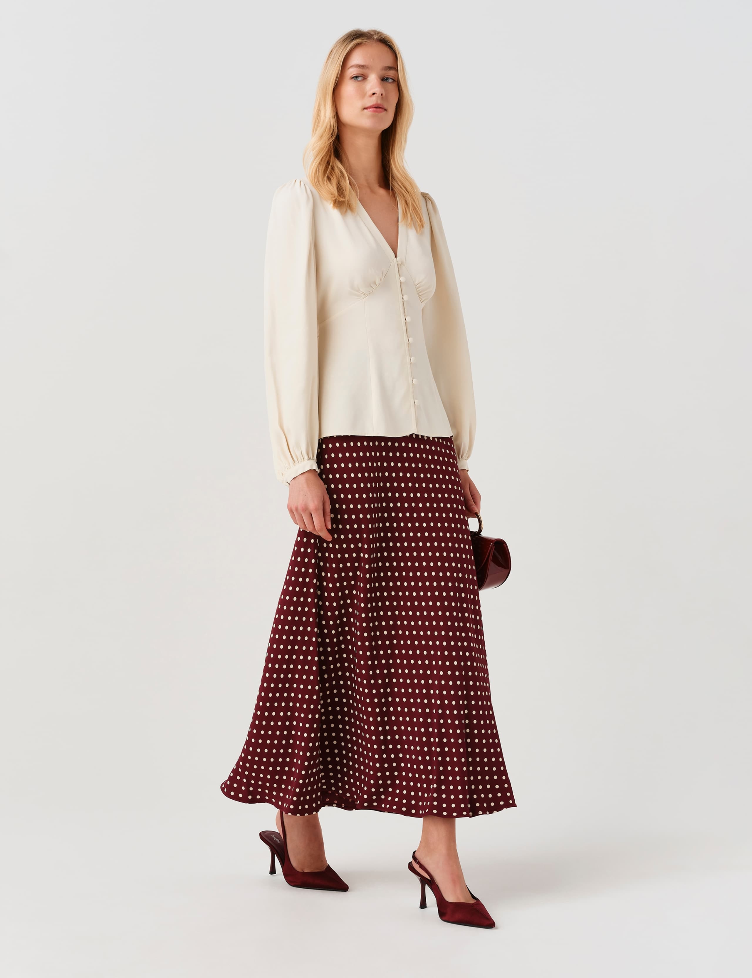 Satin Spot Print Midi Slip Skirt 7 of 10