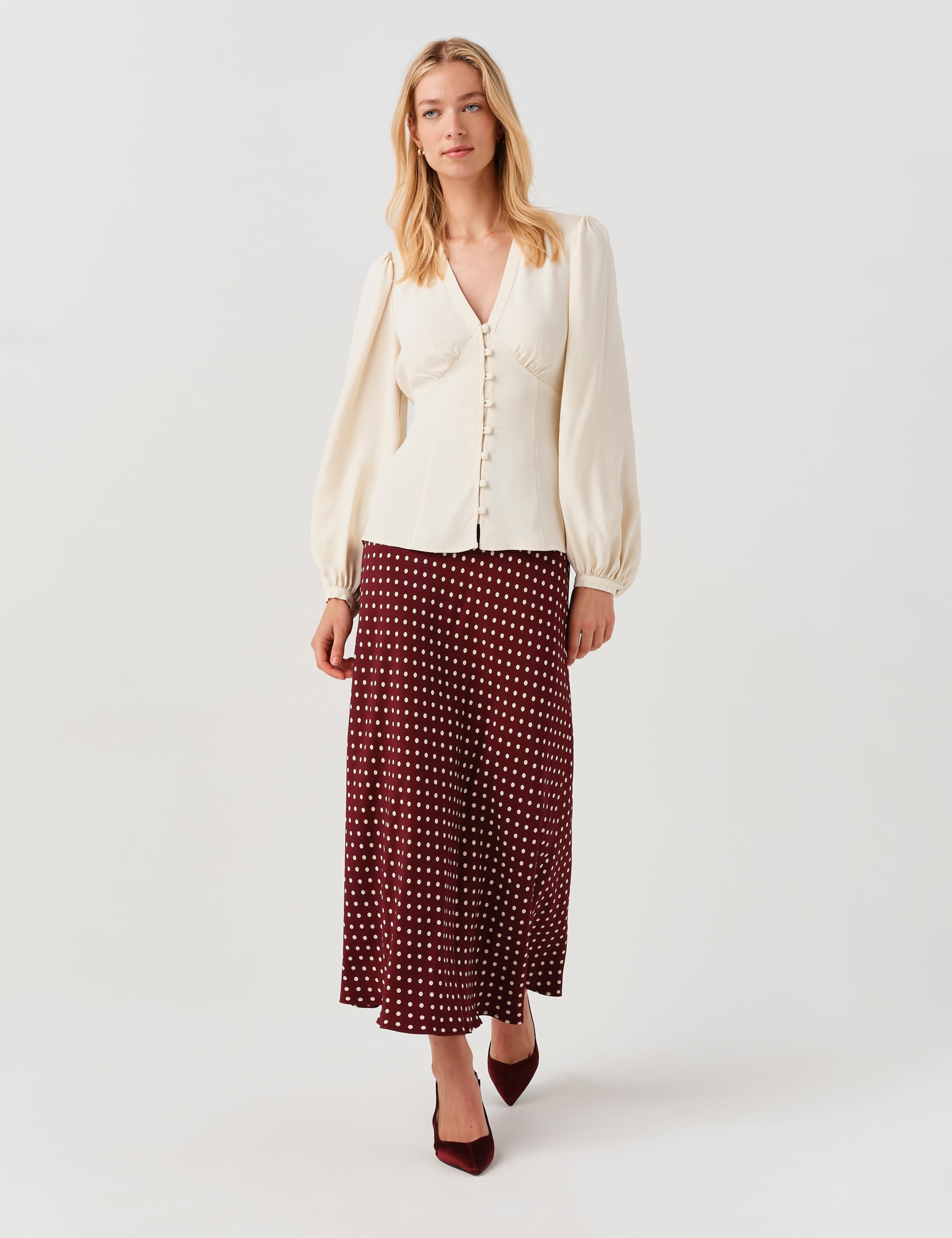 Satin Spot Print Midi Slip Skirt 9 of 10