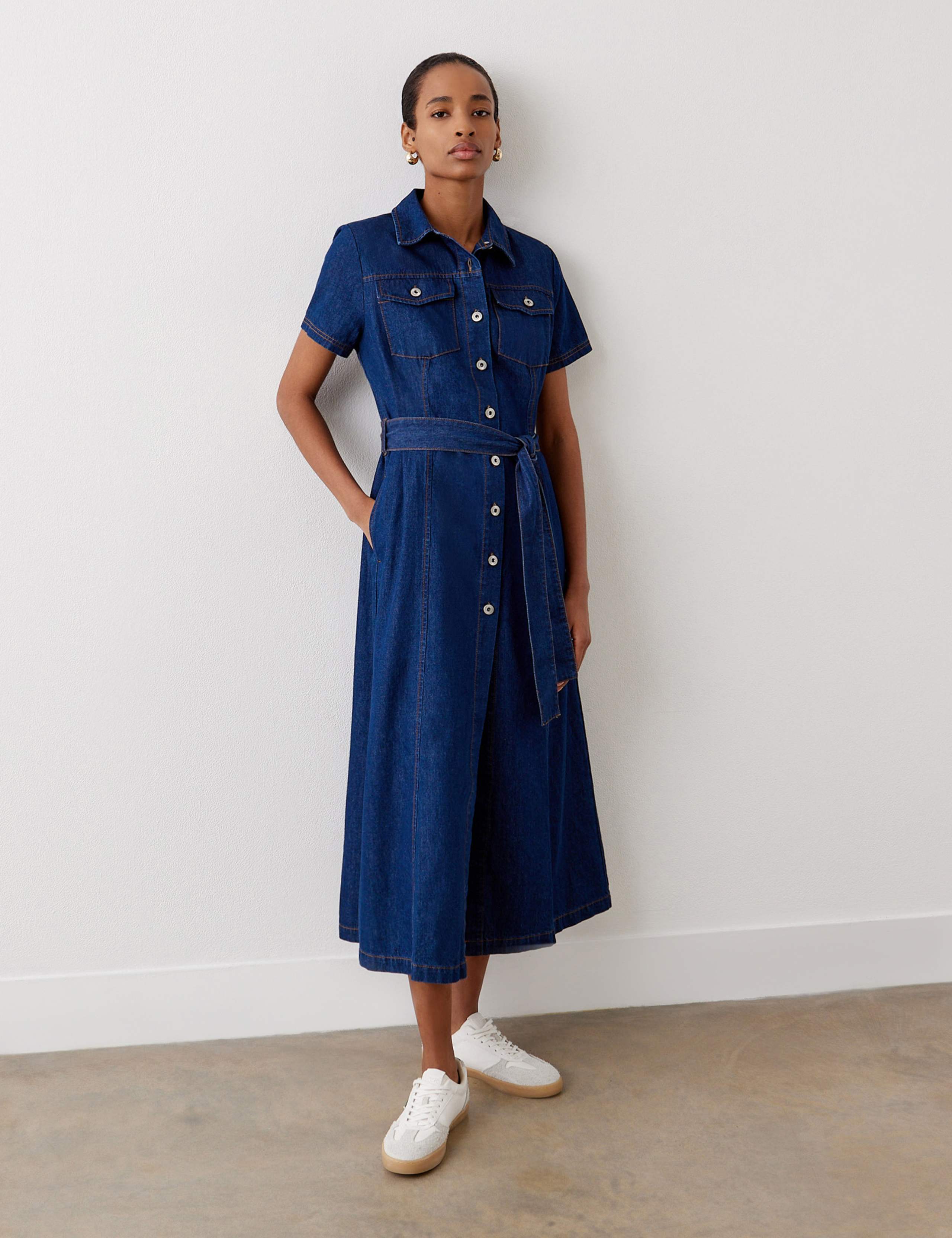 Cotton Rich Denim Midi Shirt Dress 3 of 5