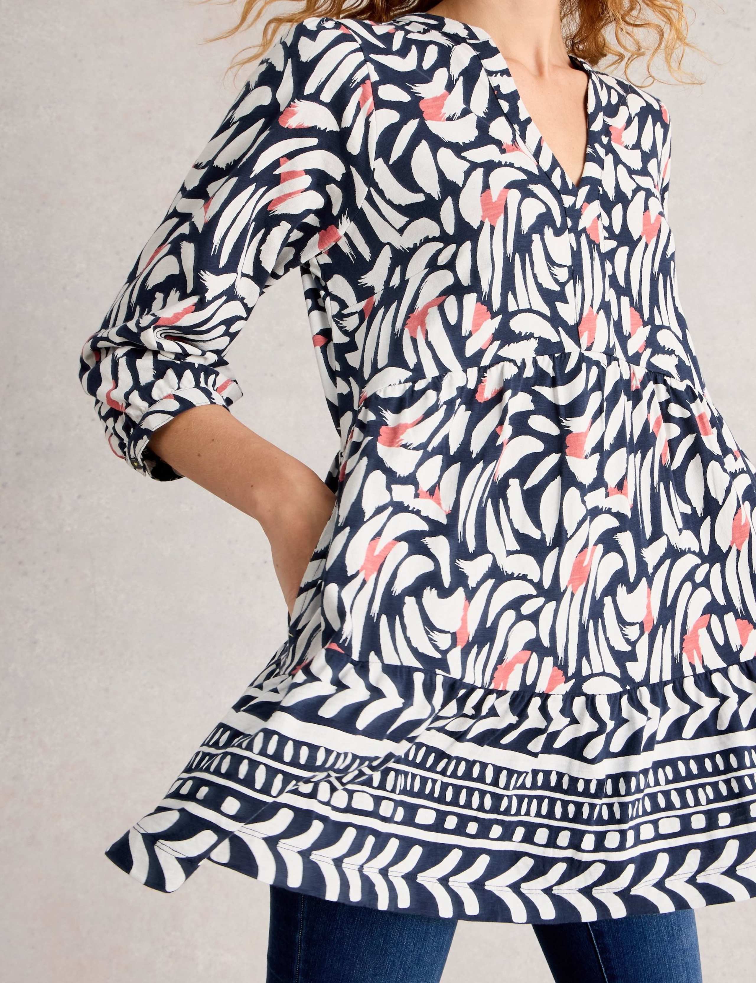Pure Cotton Printed Notch Neck Tiered Tunic 4 of 6