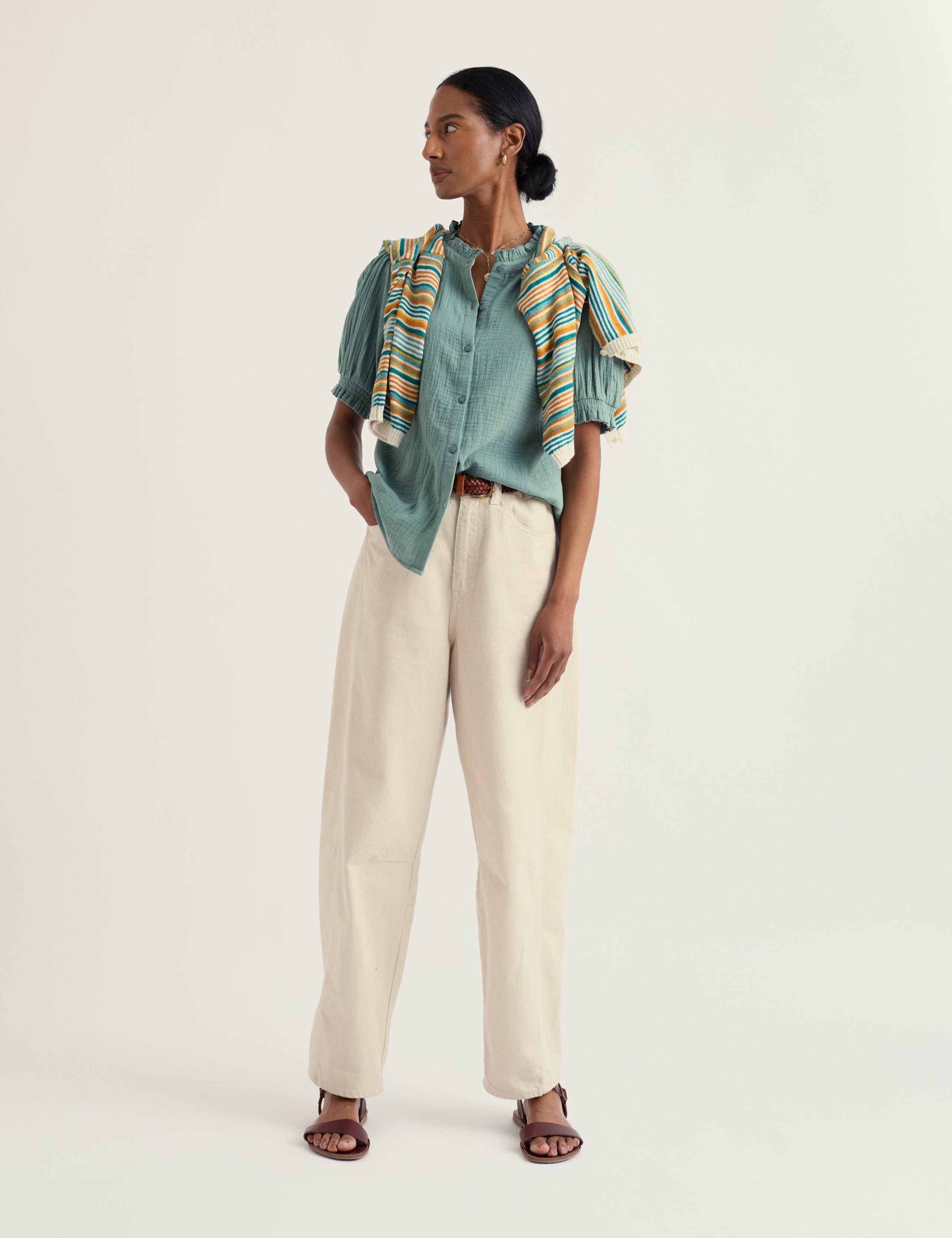 Pure Cotton Round Neck Relaxed Blouse 1 of 5