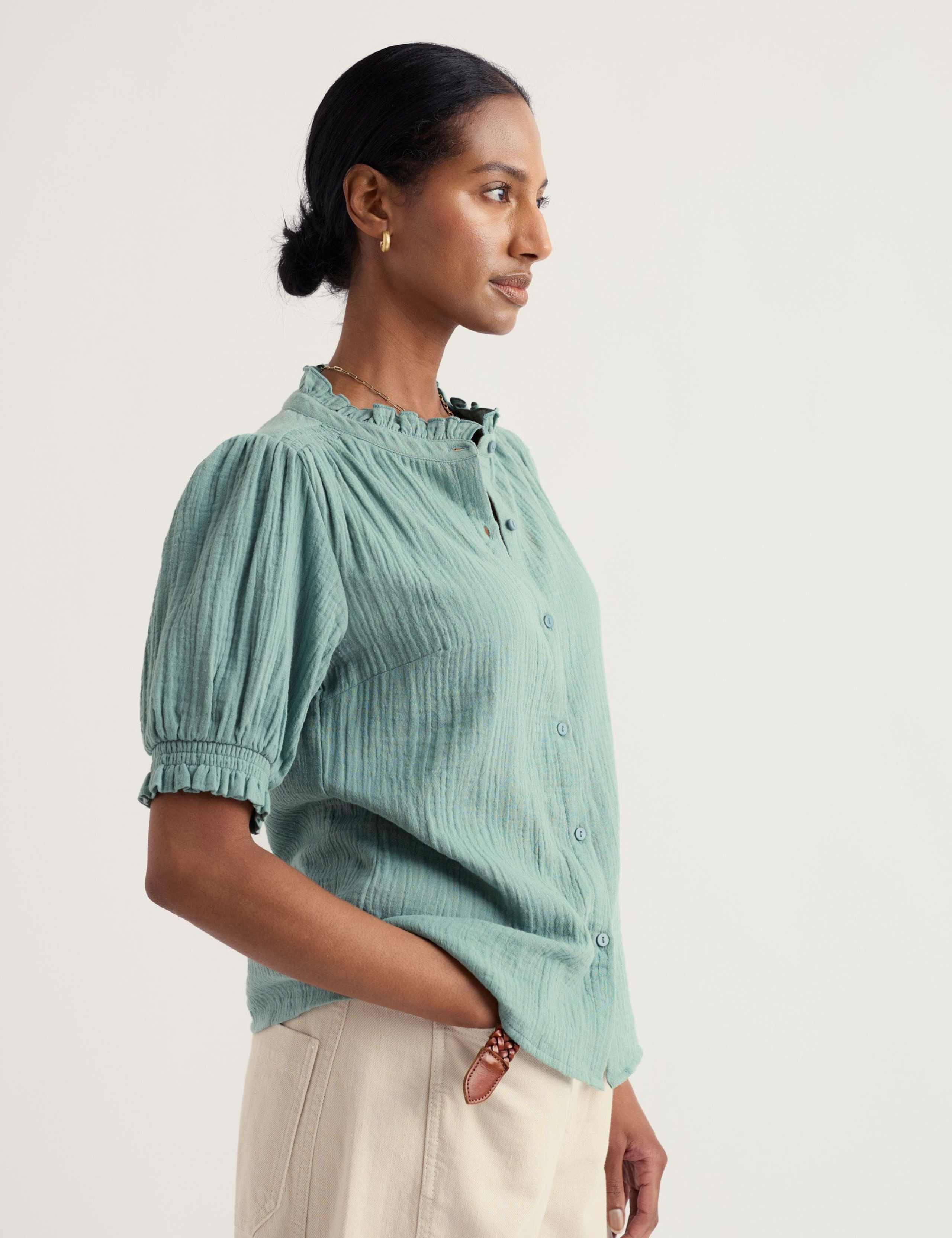 Pure Cotton Round Neck Relaxed Blouse 3 of 5