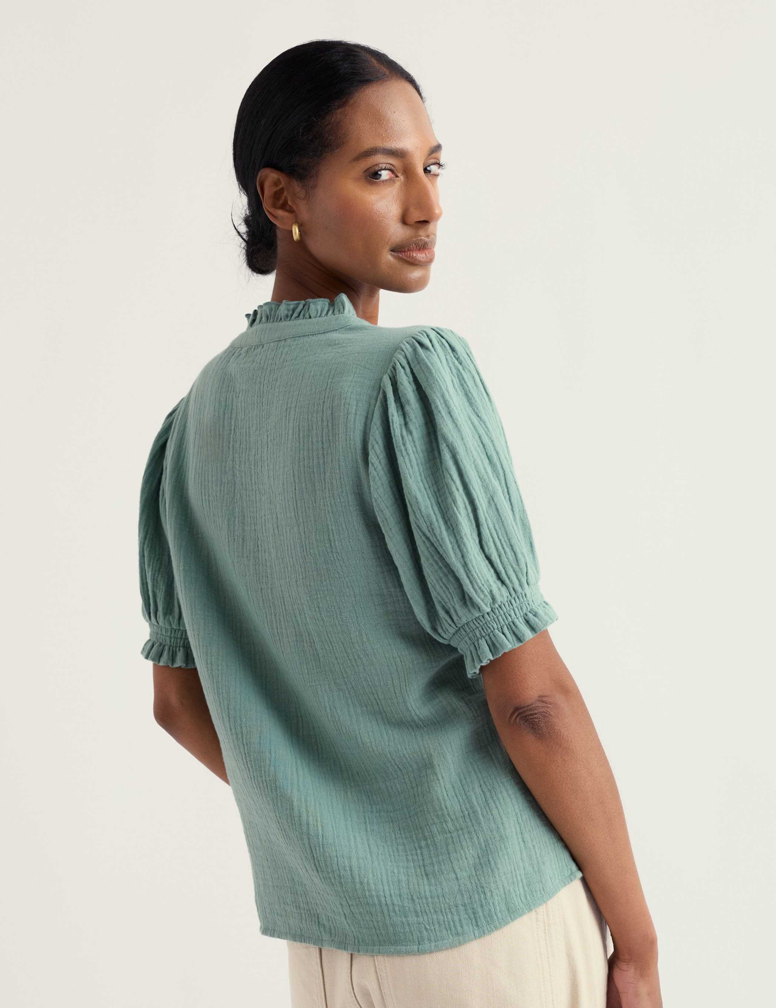 Pure Cotton Round Neck Relaxed Blouse 4 of 5