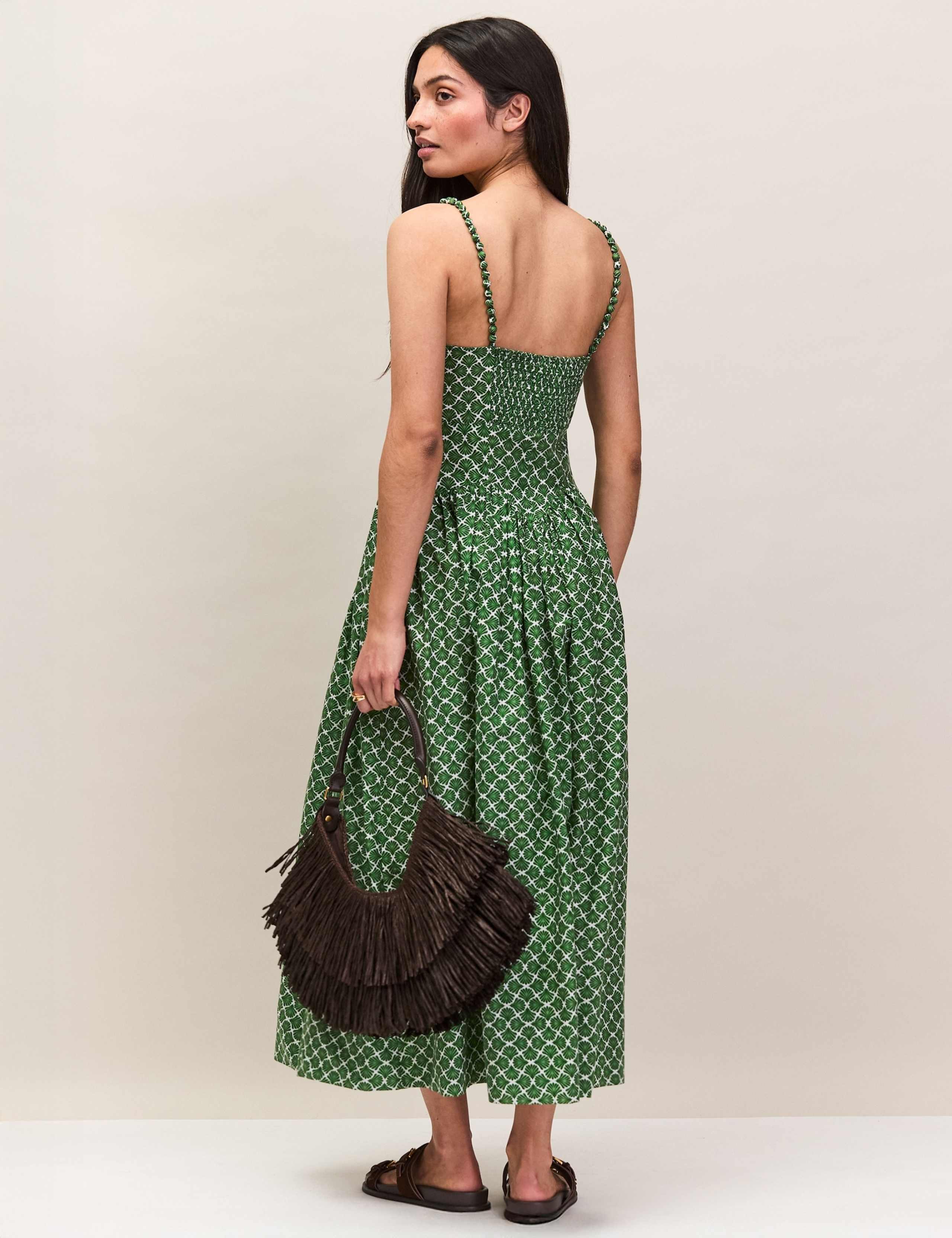 Pure Cotton Fan Print Midaxi Waisted Dress 2 of 5