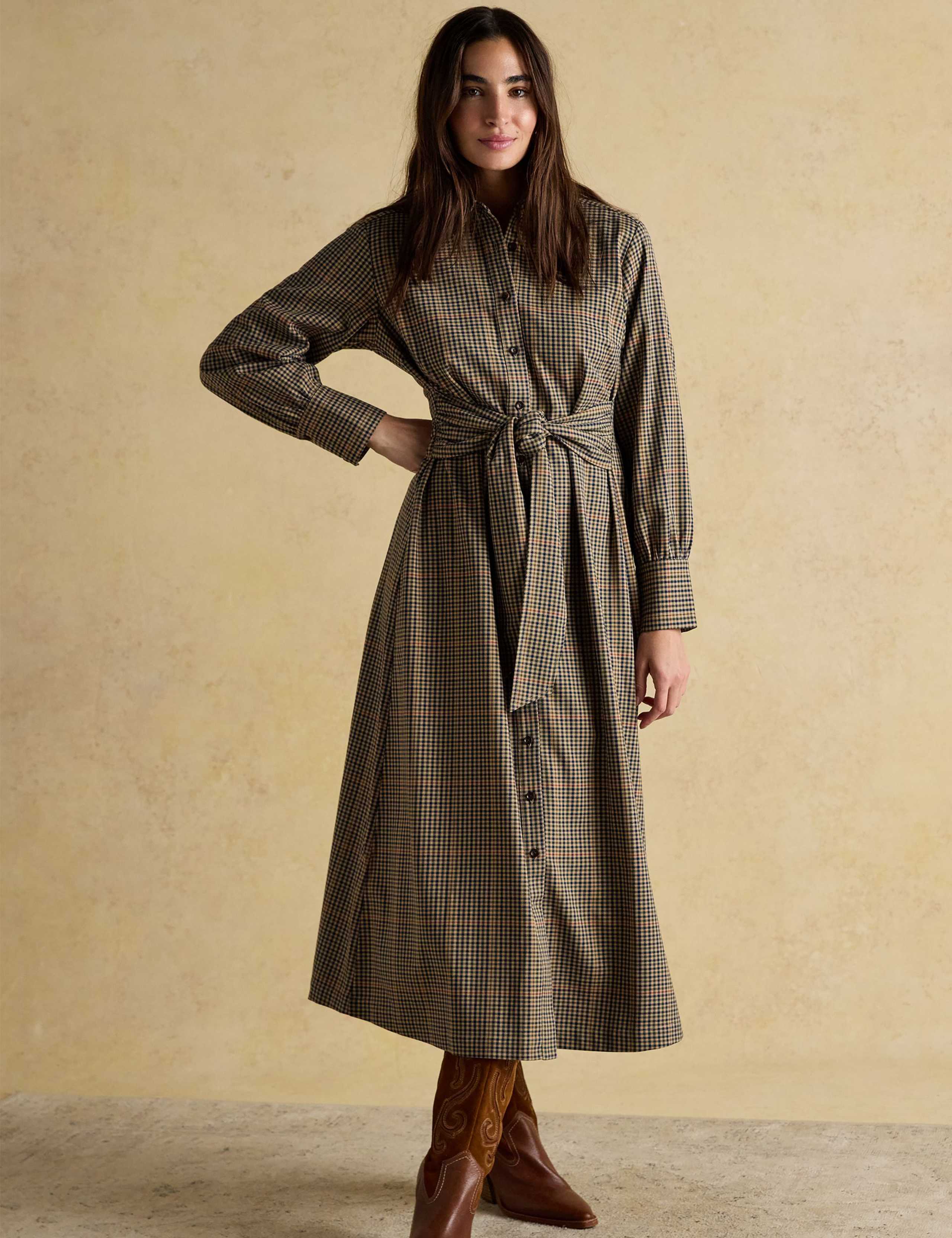 Checked Collared Belted Midi Skater Dress 3 of 7