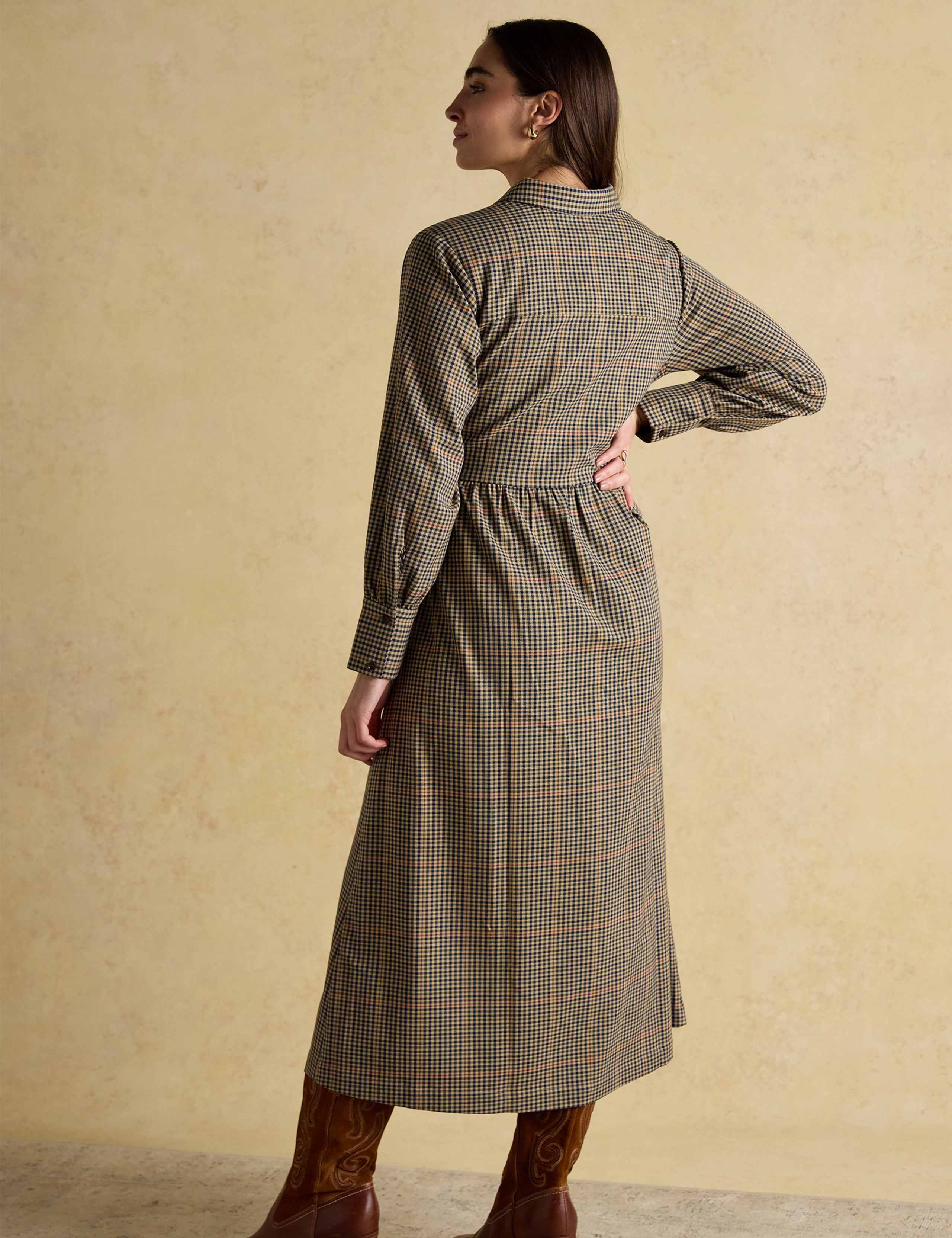 Checked Collared Belted Midi Skater Dress 4 of 7