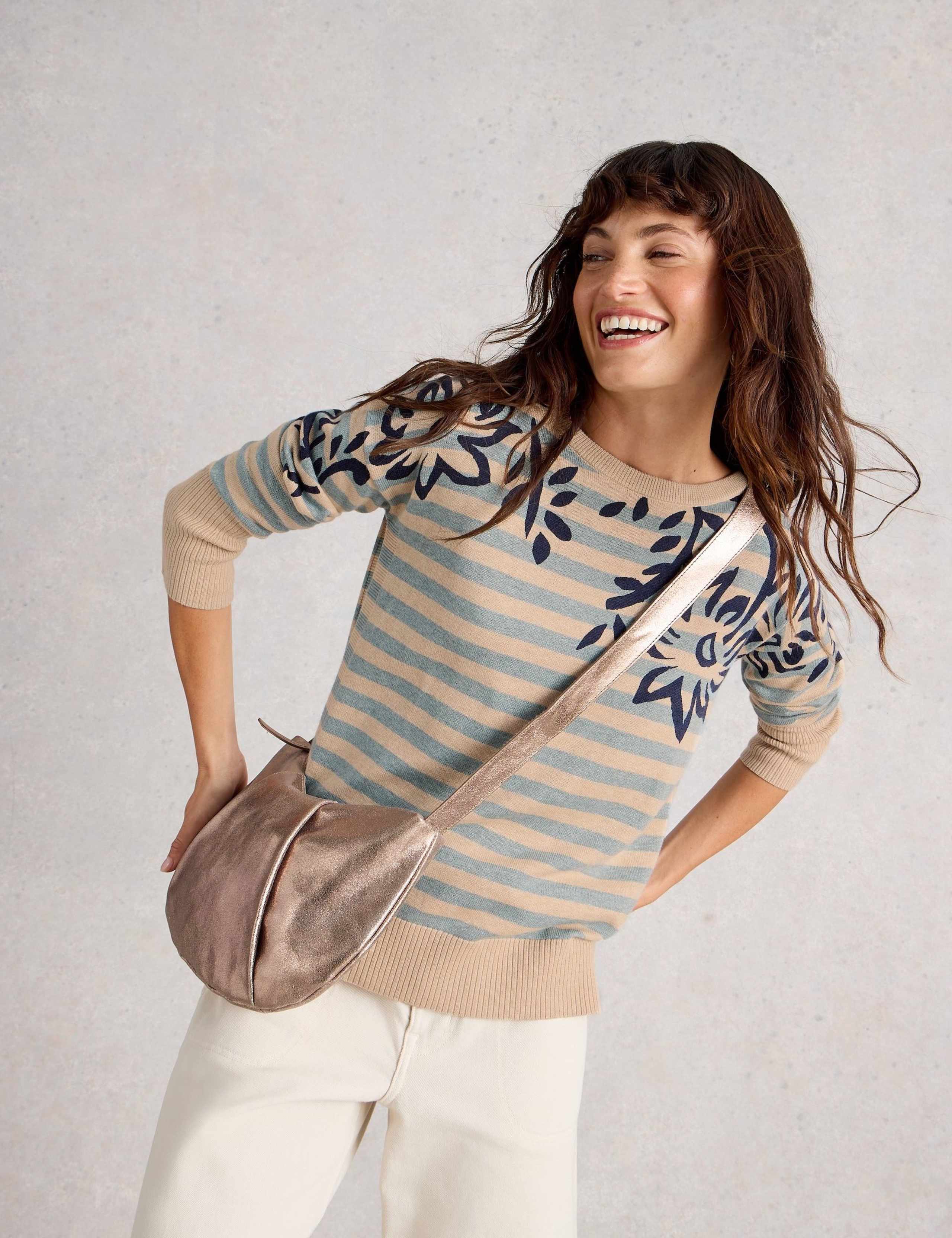 Cotton Blend Striped Floral Print Jumper 3 of 6