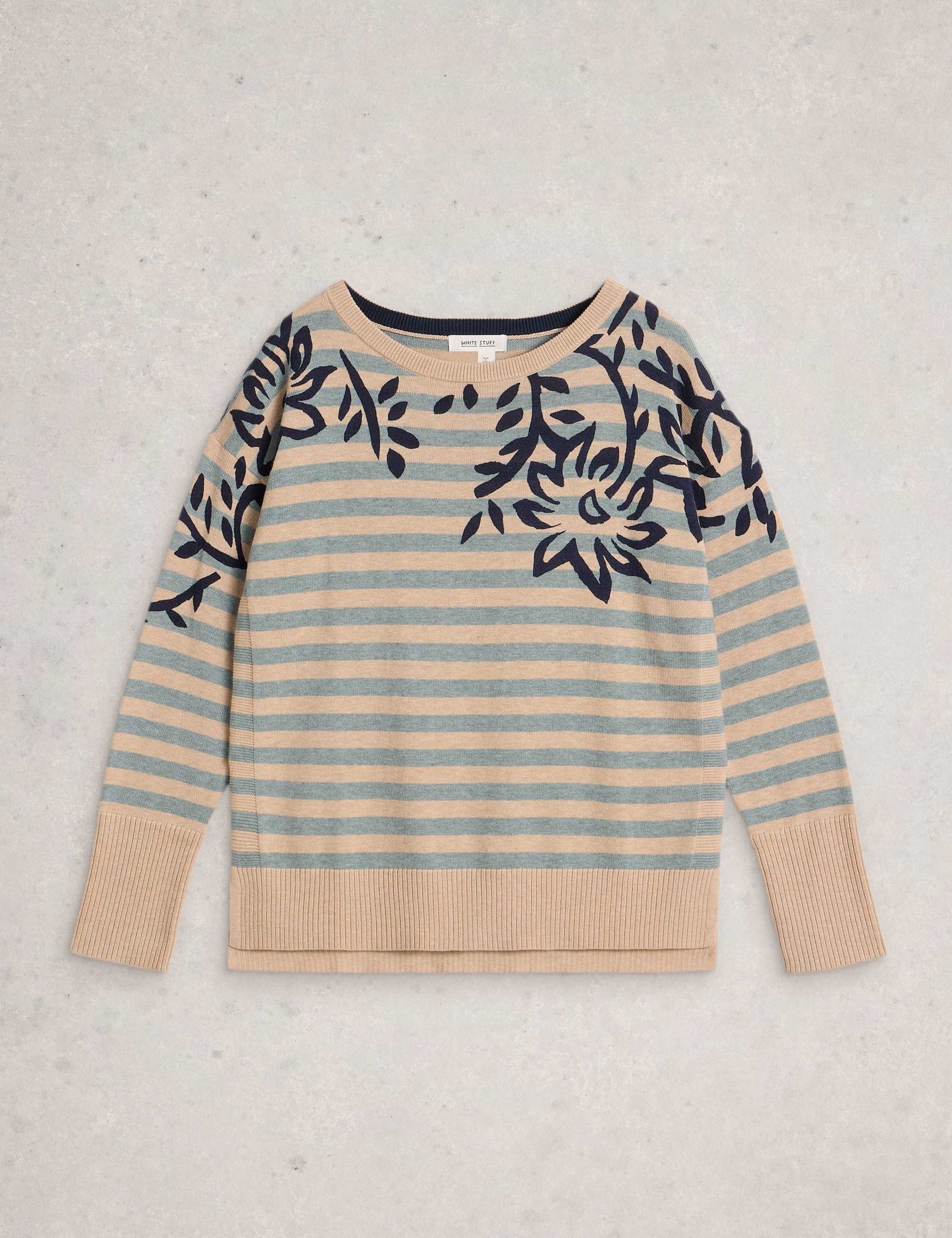 Cotton Blend Striped Floral Print Jumper 2 of 6