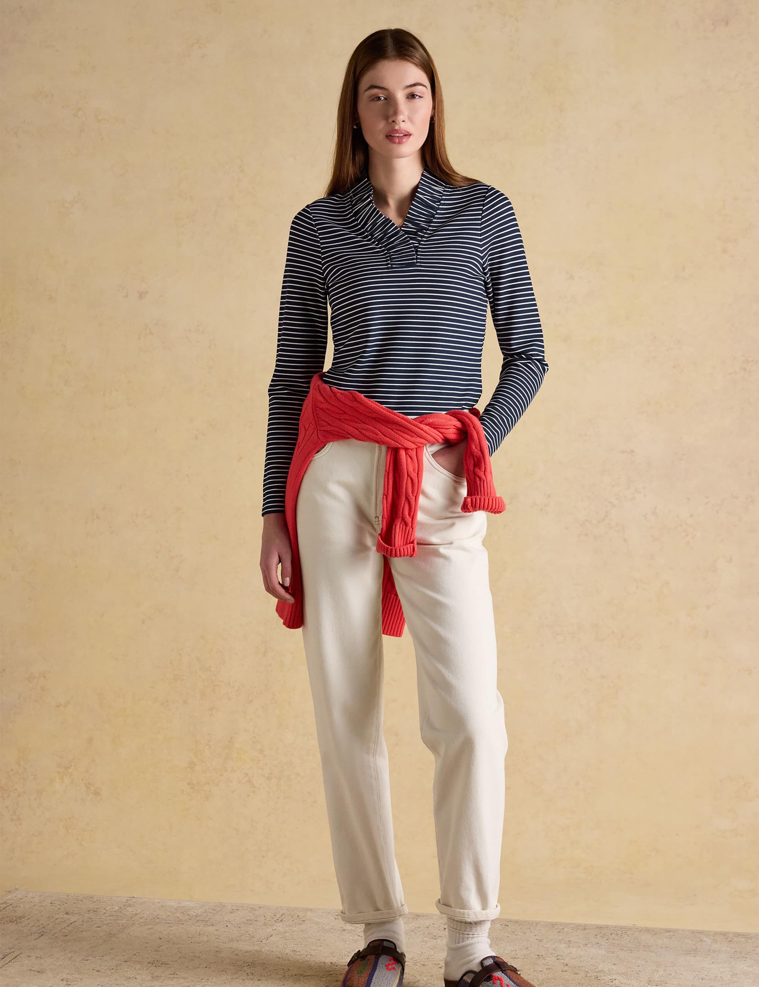 Jersey Striped Frill V-Neck Top 2 of 8