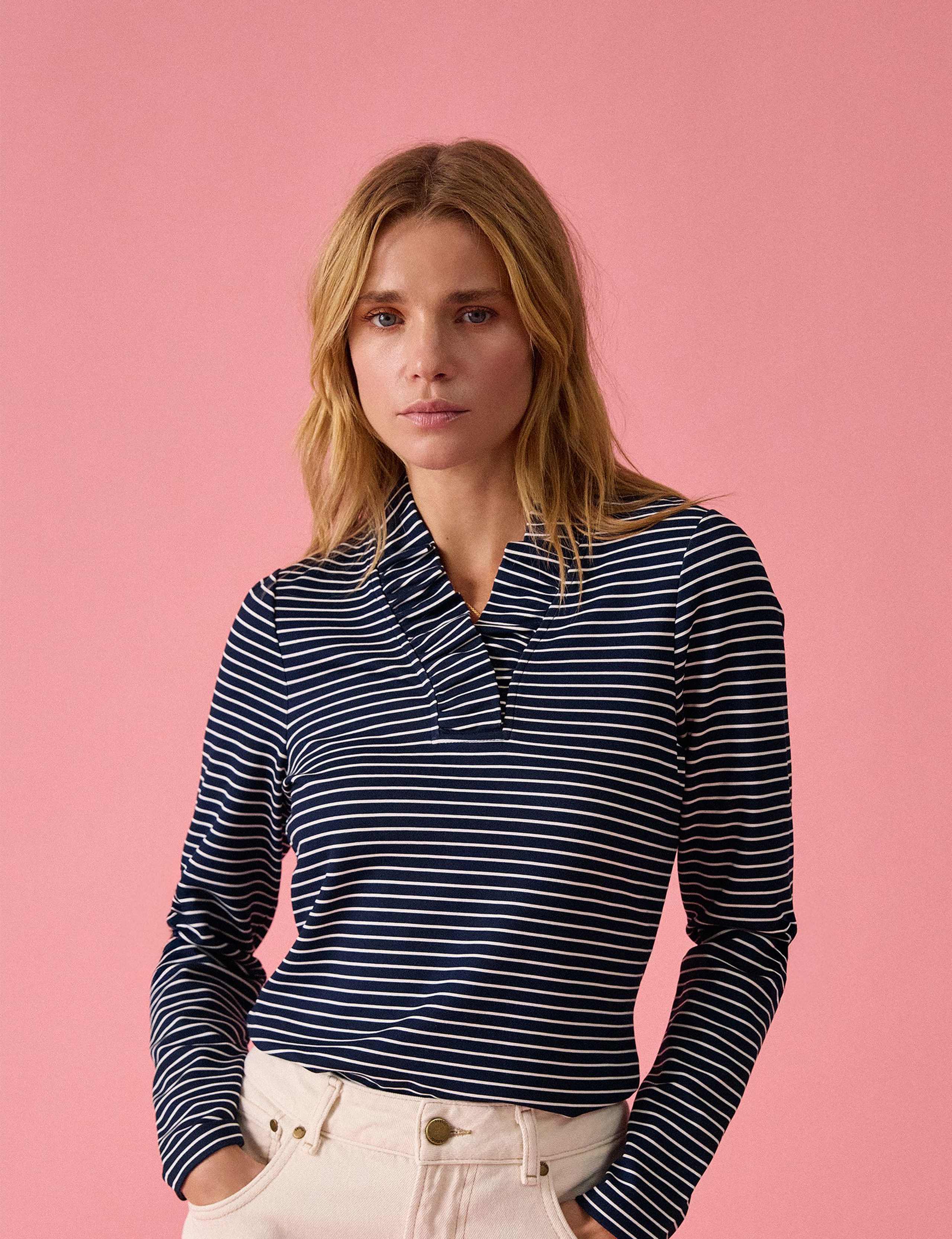 Jersey Striped Frill V-Neck Top 4 of 8