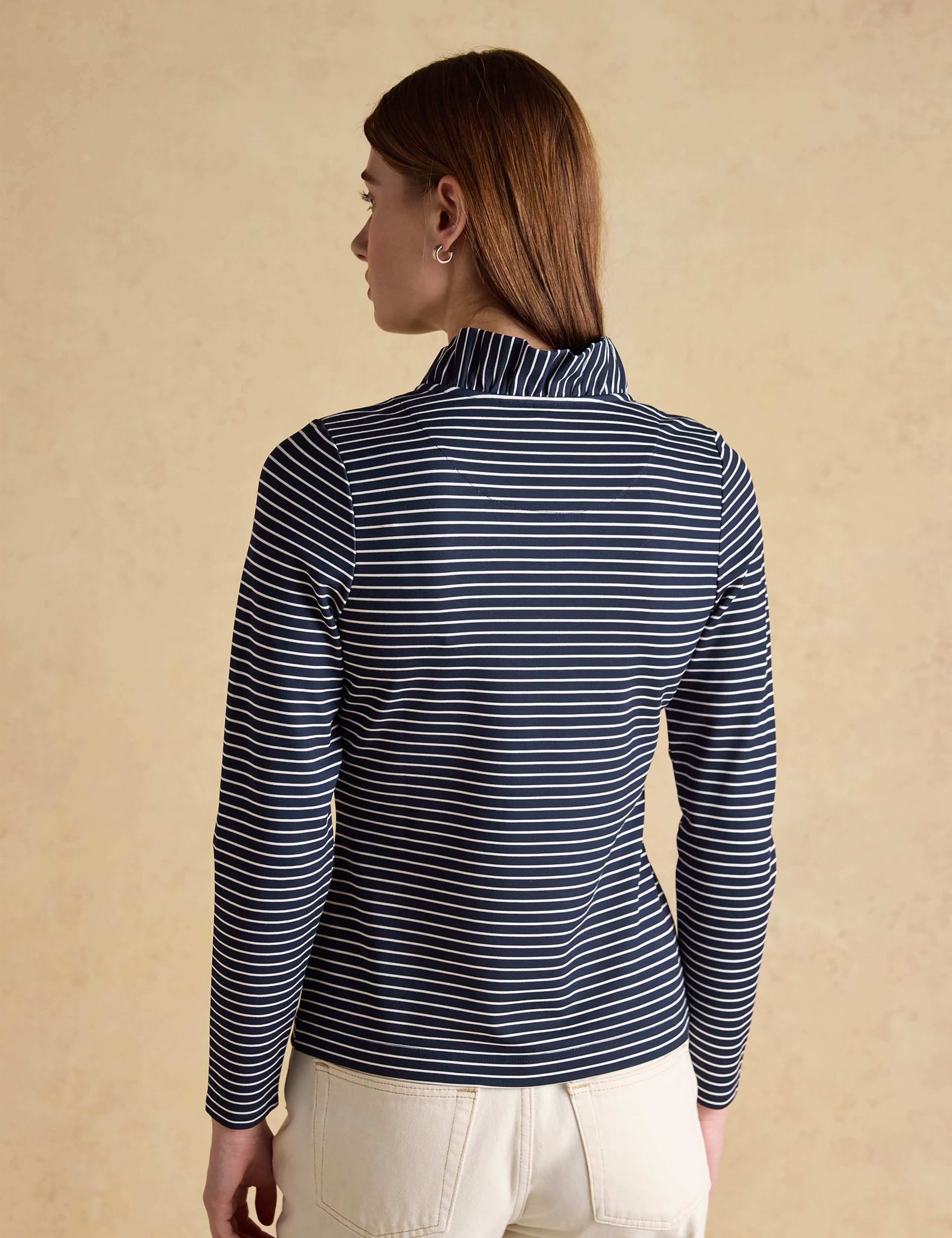 Jersey Striped Frill V-Neck Top 5 of 8