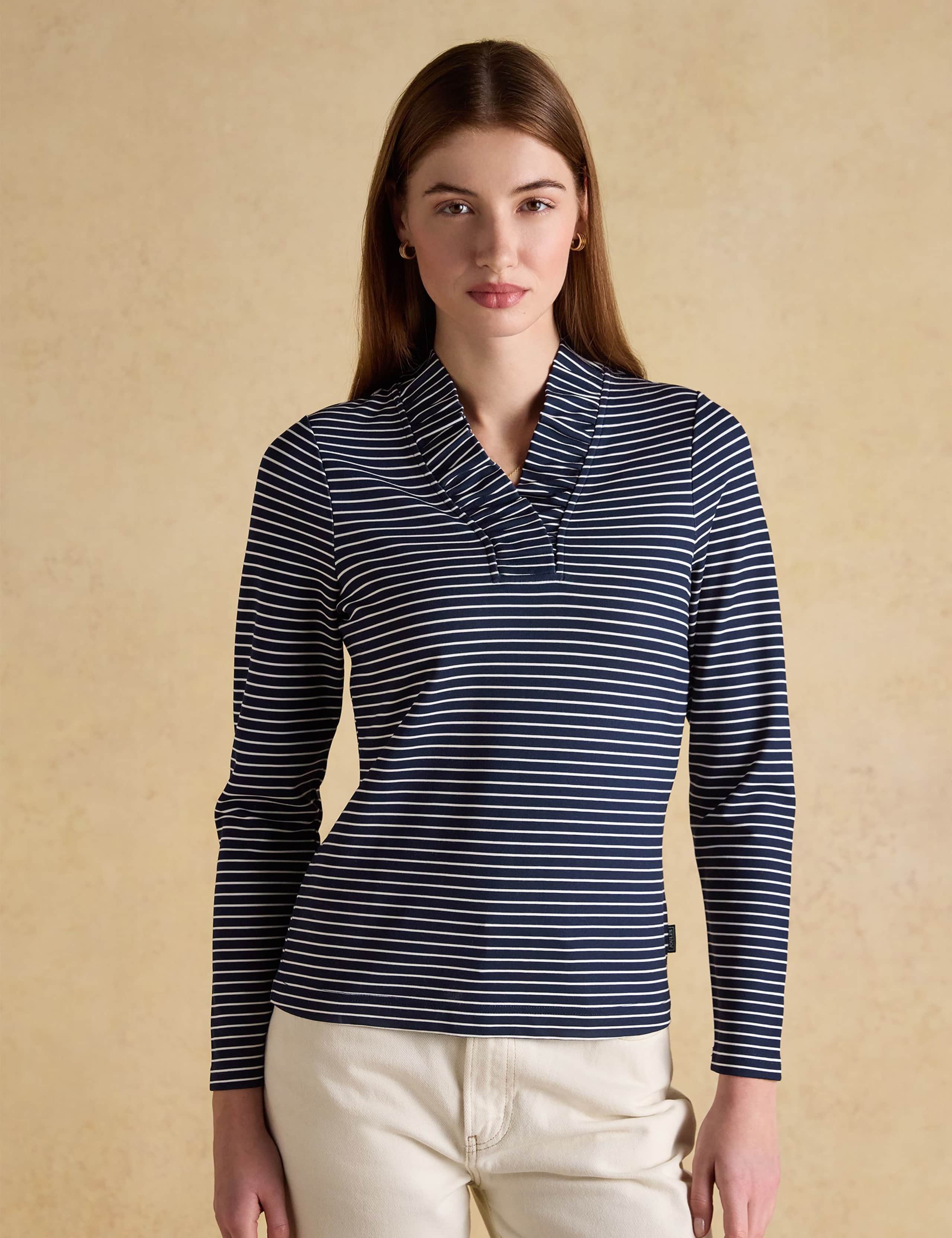 Jersey Striped Frill V-Neck Top 6 of 8
