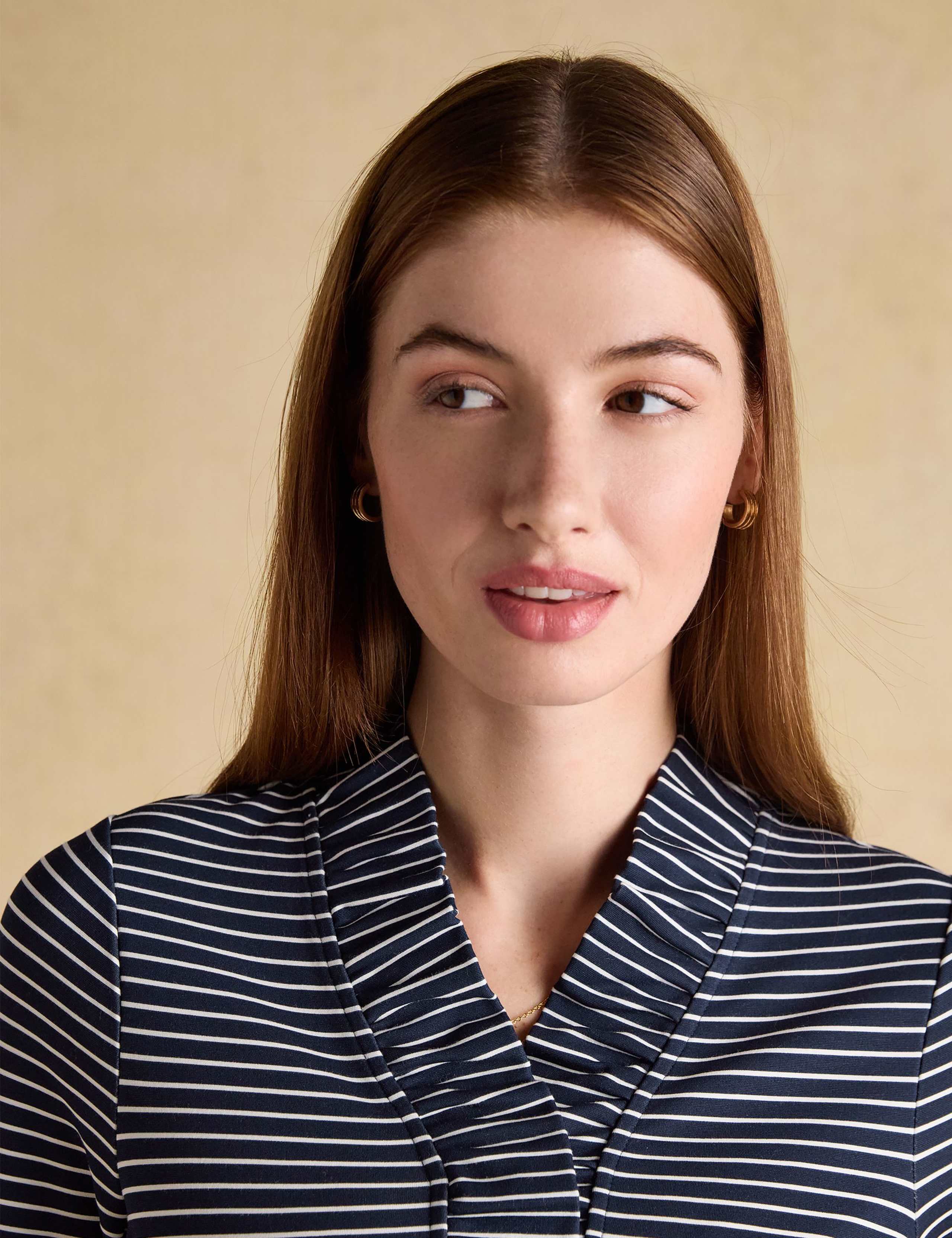 Jersey Striped Frill V-Neck Top 7 of 8