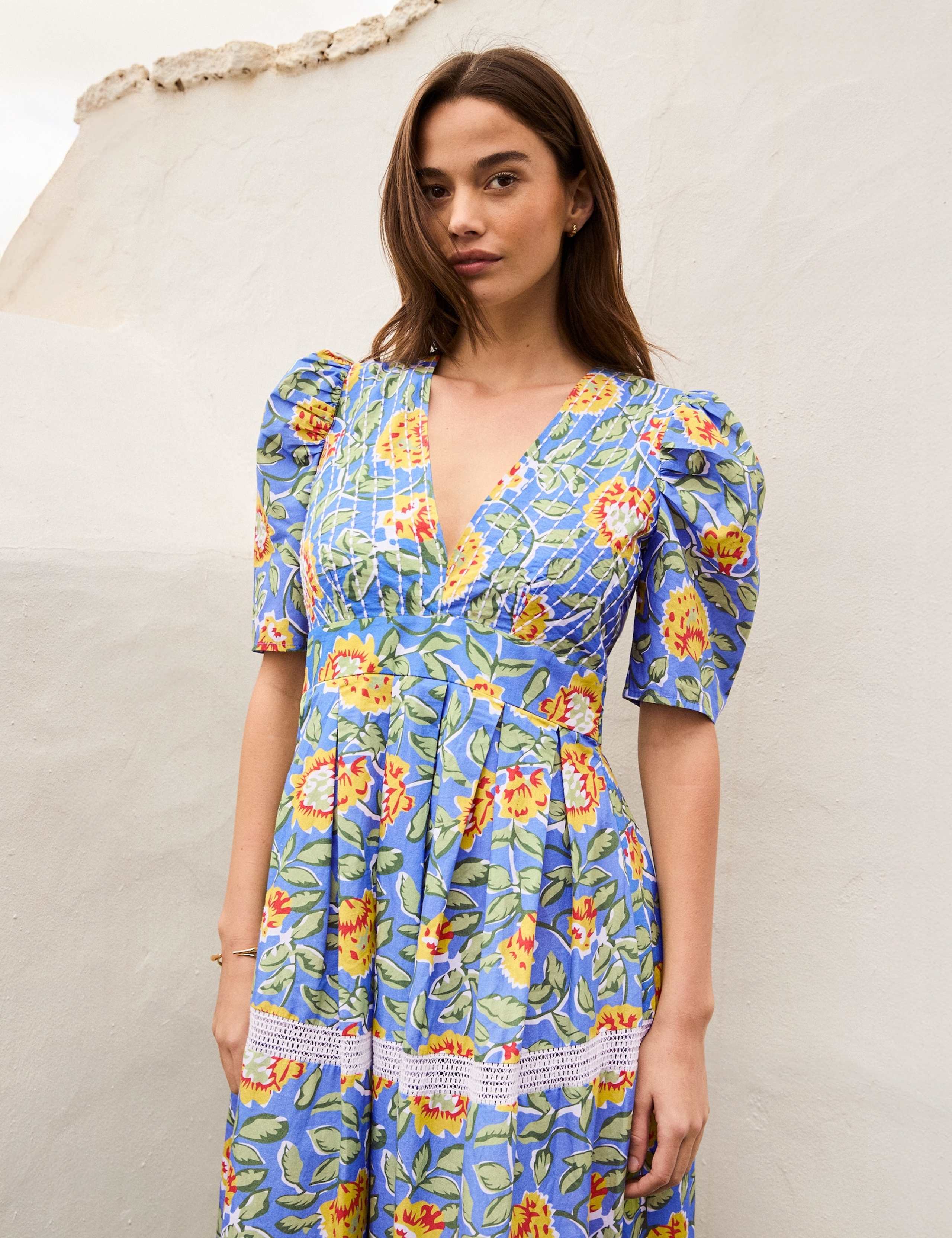 Pure Cotton Floral V-Neck Midaxi Dress 2 of 8