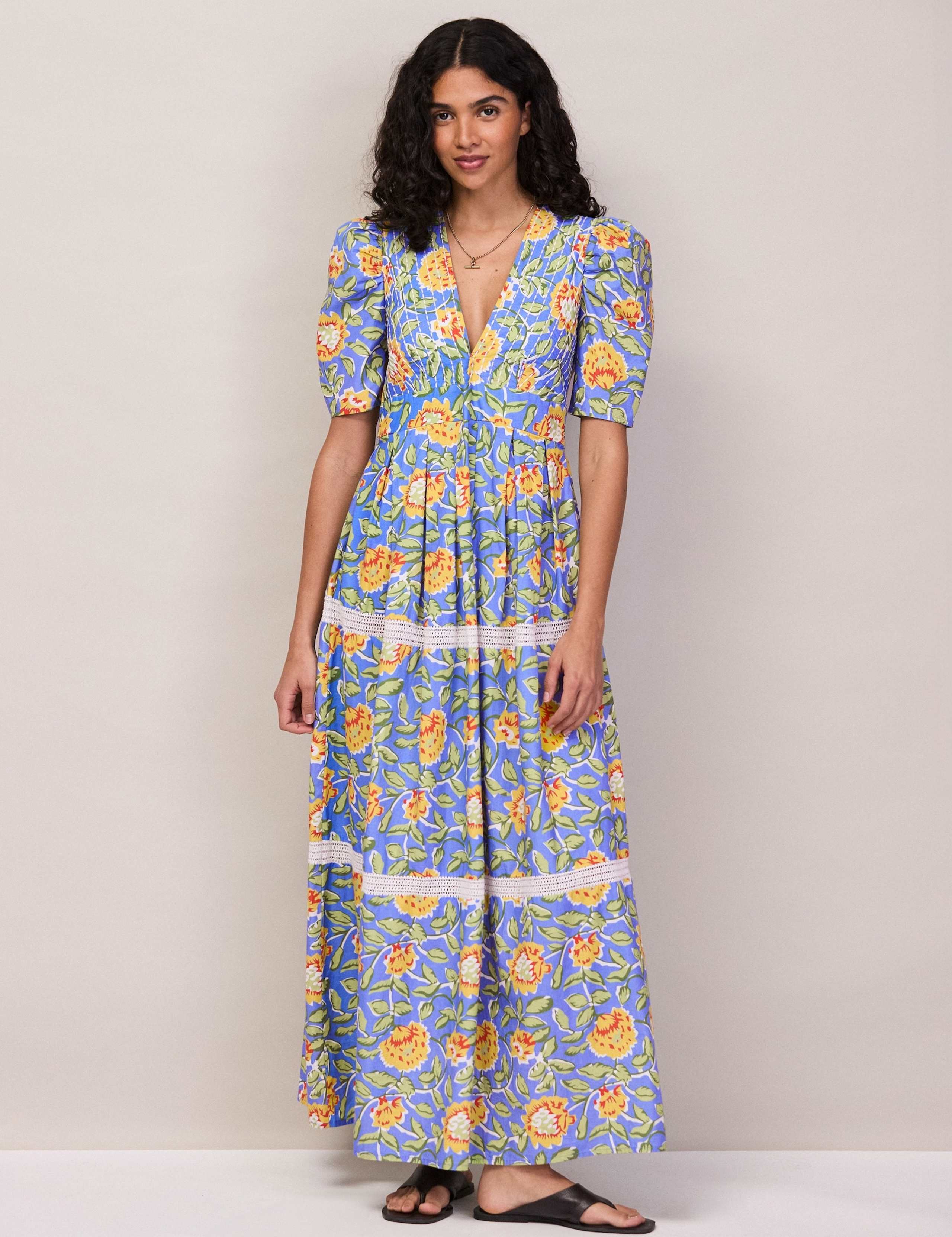 Pure Cotton Floral V-Neck Midaxi Dress 7 of 8