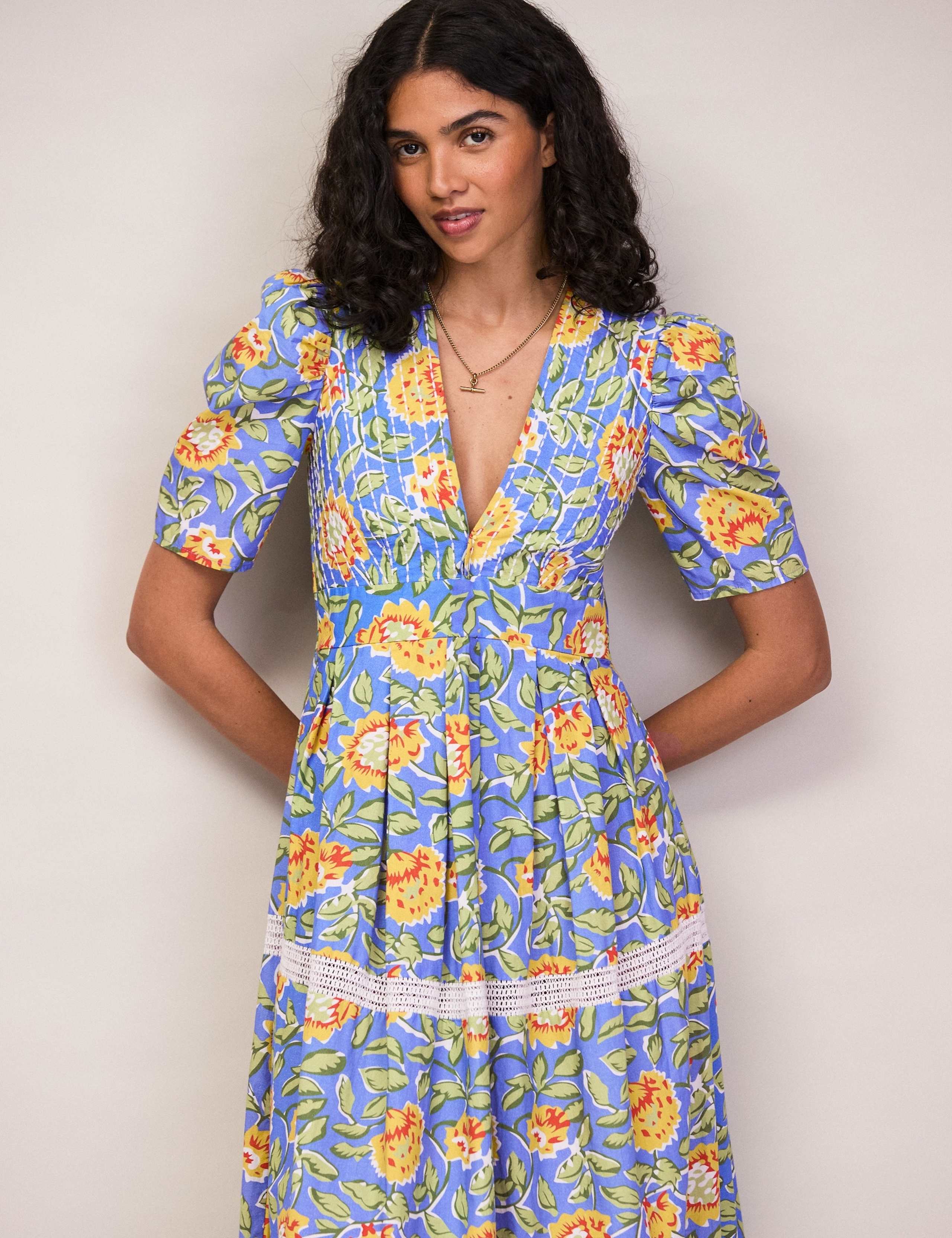 Pure Cotton Floral V-Neck Midaxi Dress by RO&ZO at M&S
