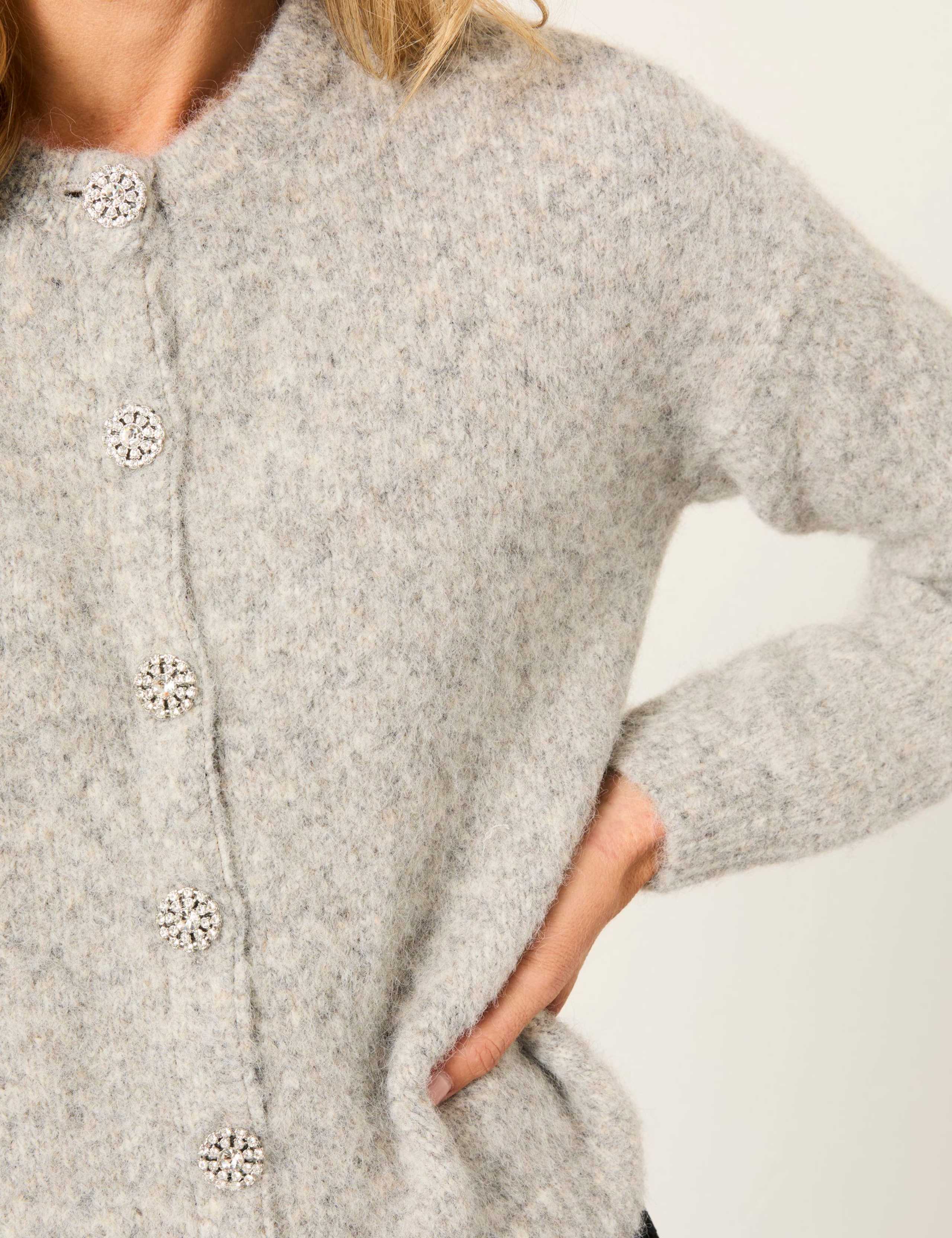 Textured Crew Neck Cardigan with Wool 3 of 6
