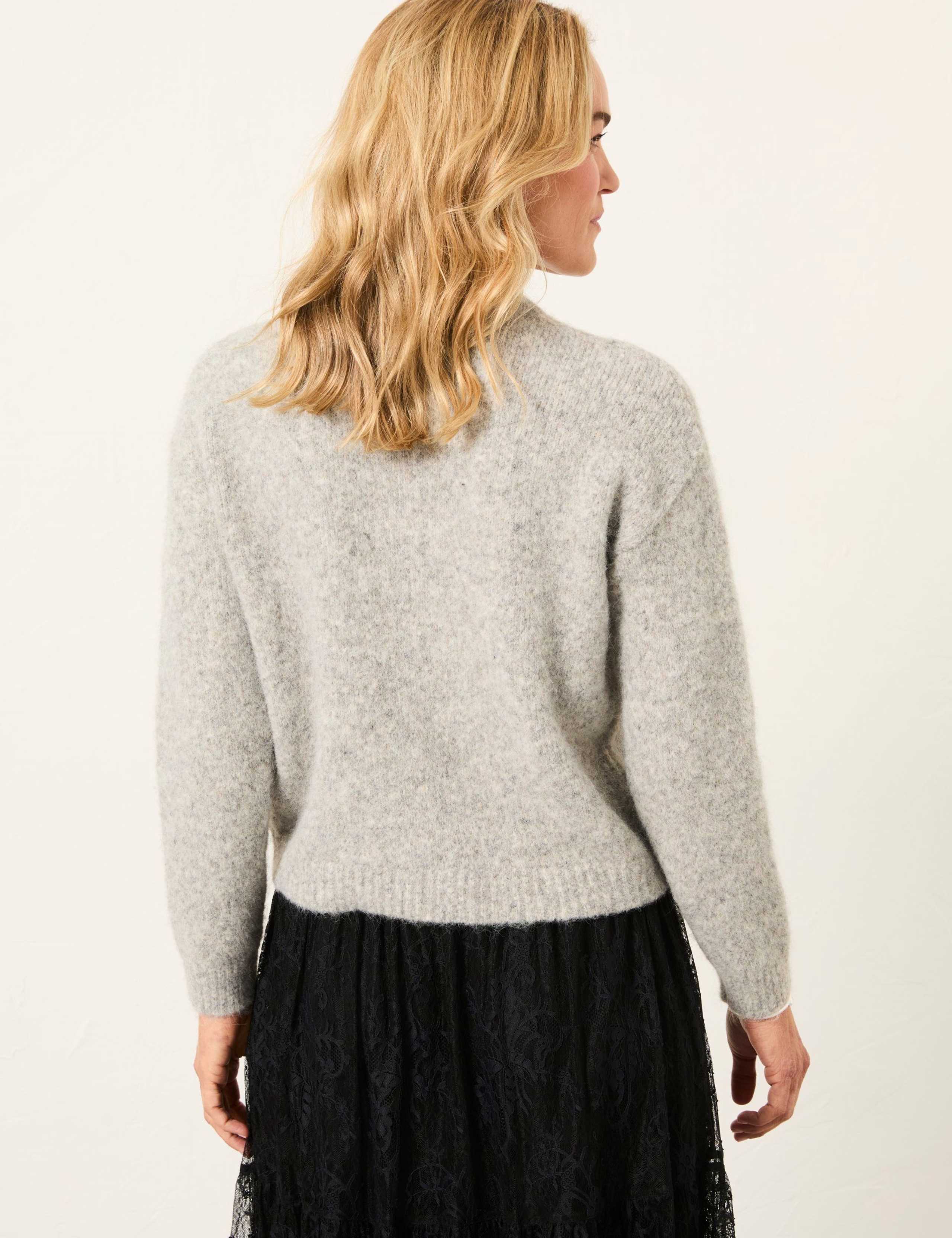 Textured Crew Neck Cardigan with Wool 5 of 6
