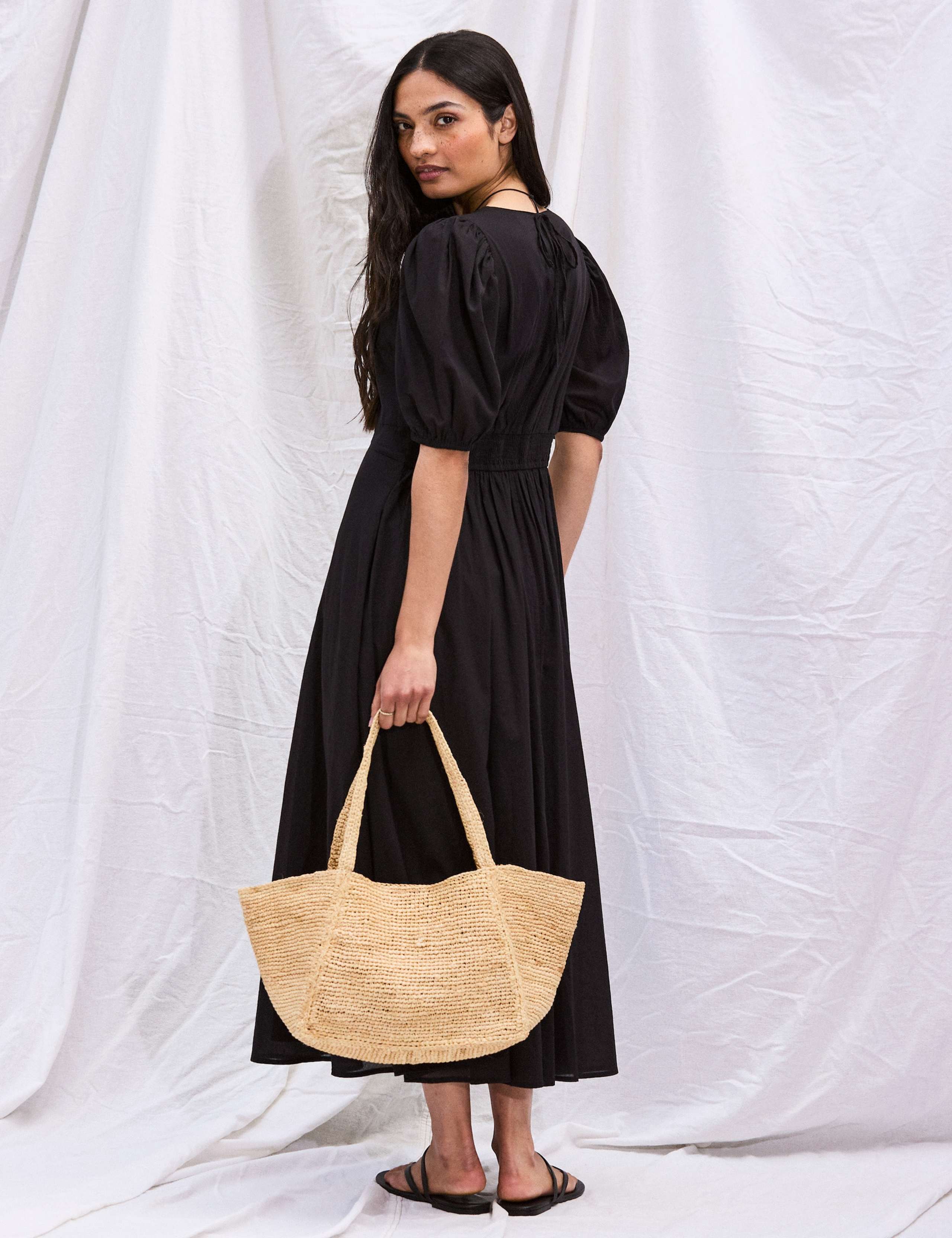 Pure Cotton Puff Sleeve Midaxi Waisted Dress 3 of 6