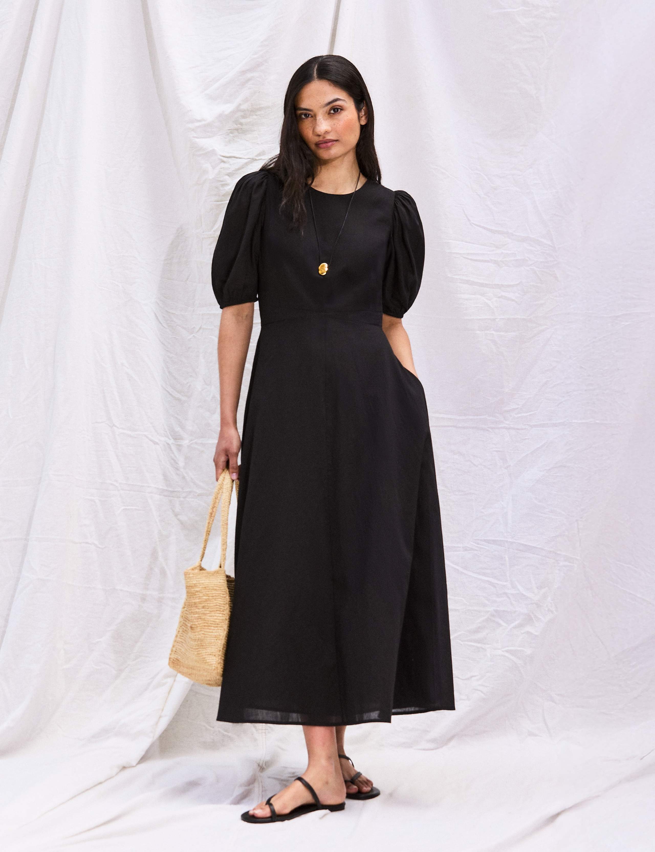 Pure Cotton Puff Sleeve Midaxi Waisted Dress 4 of 6