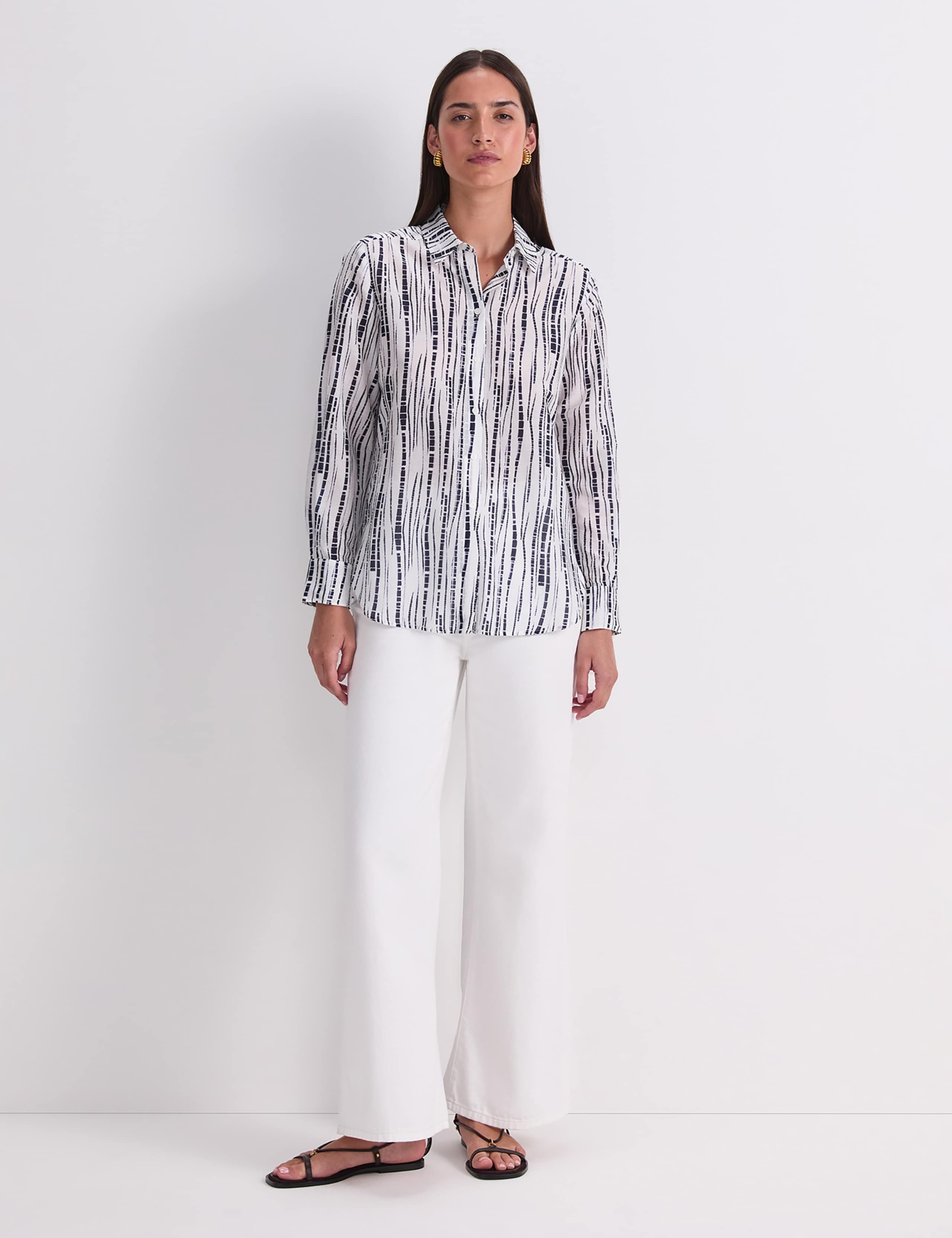 Cotton Silk Blend Geometric Collared Shirt 2 of 7