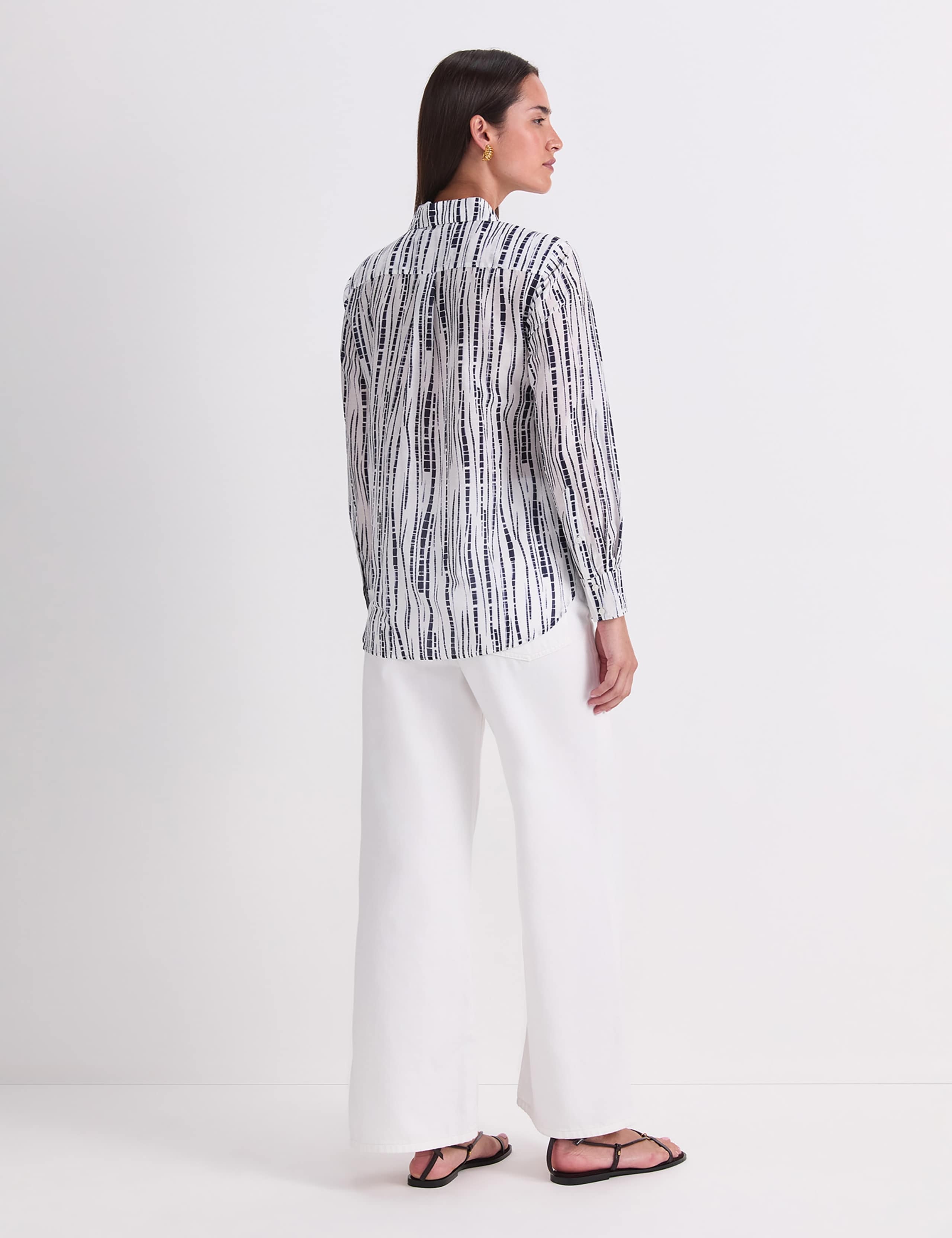 Cotton Silk Blend Geometric Collared Shirt 3 of 7