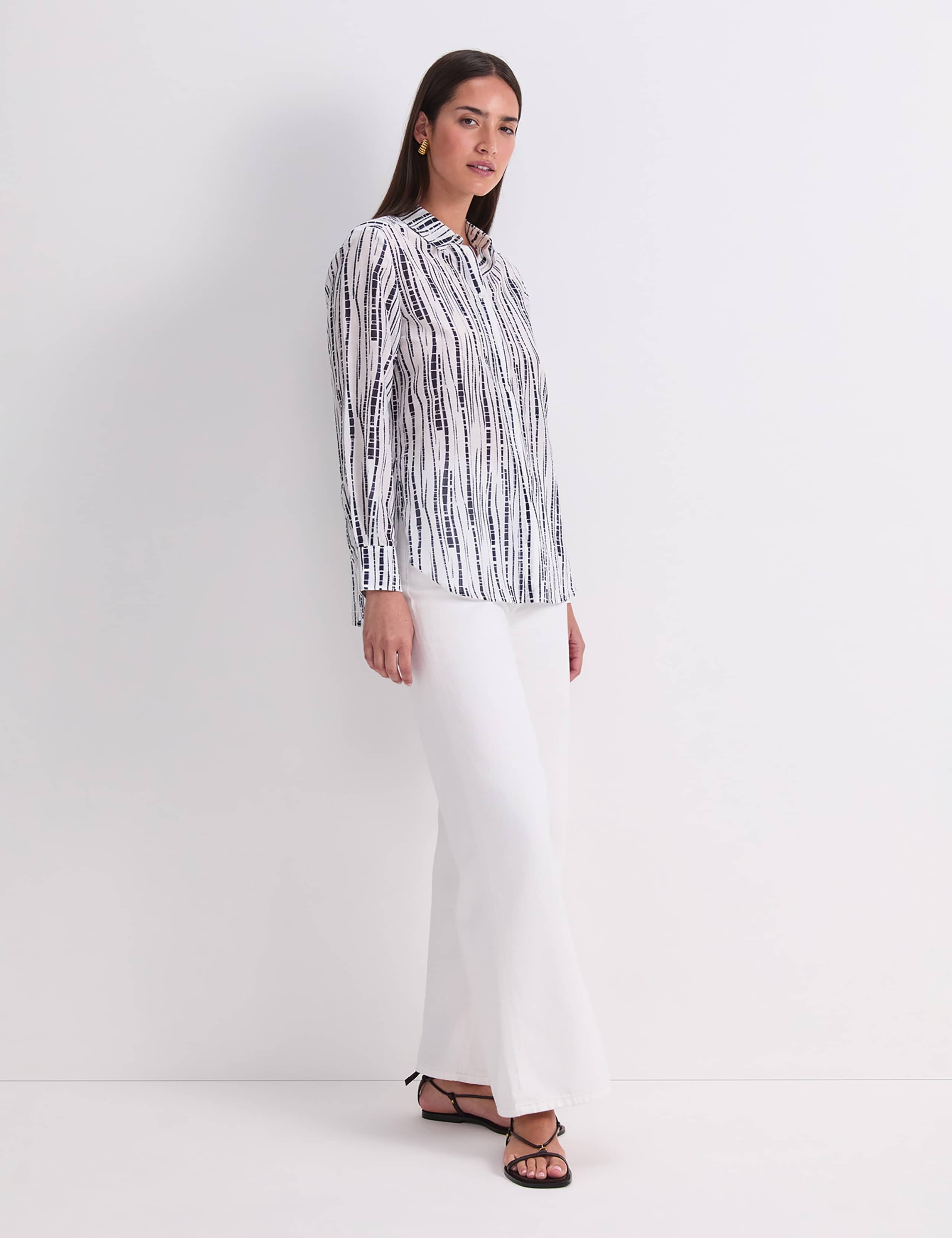 Cotton Silk Blend Geometric Collared Shirt 4 of 7