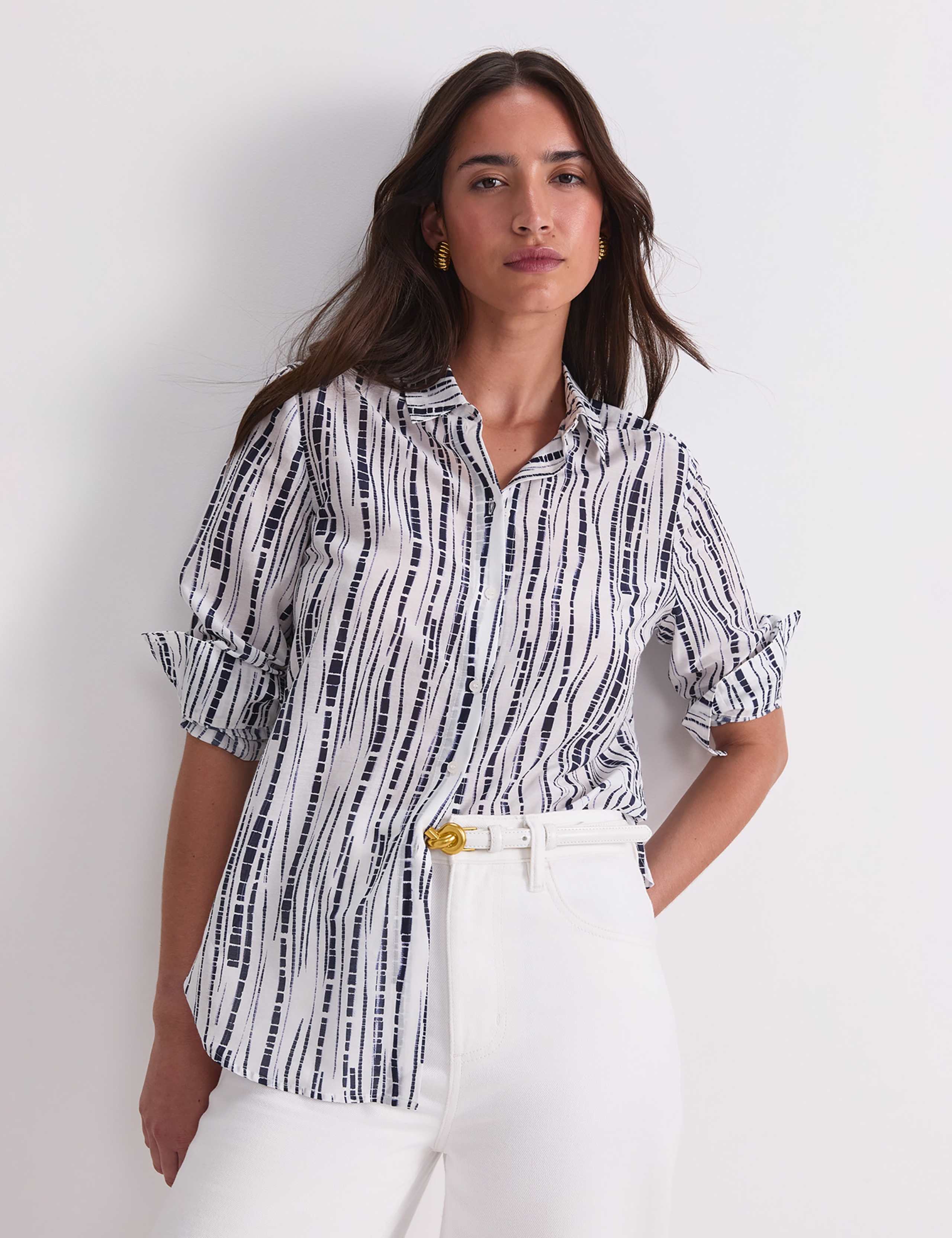 Cotton Silk Blend Geometric Collared Shirt 5 of 7