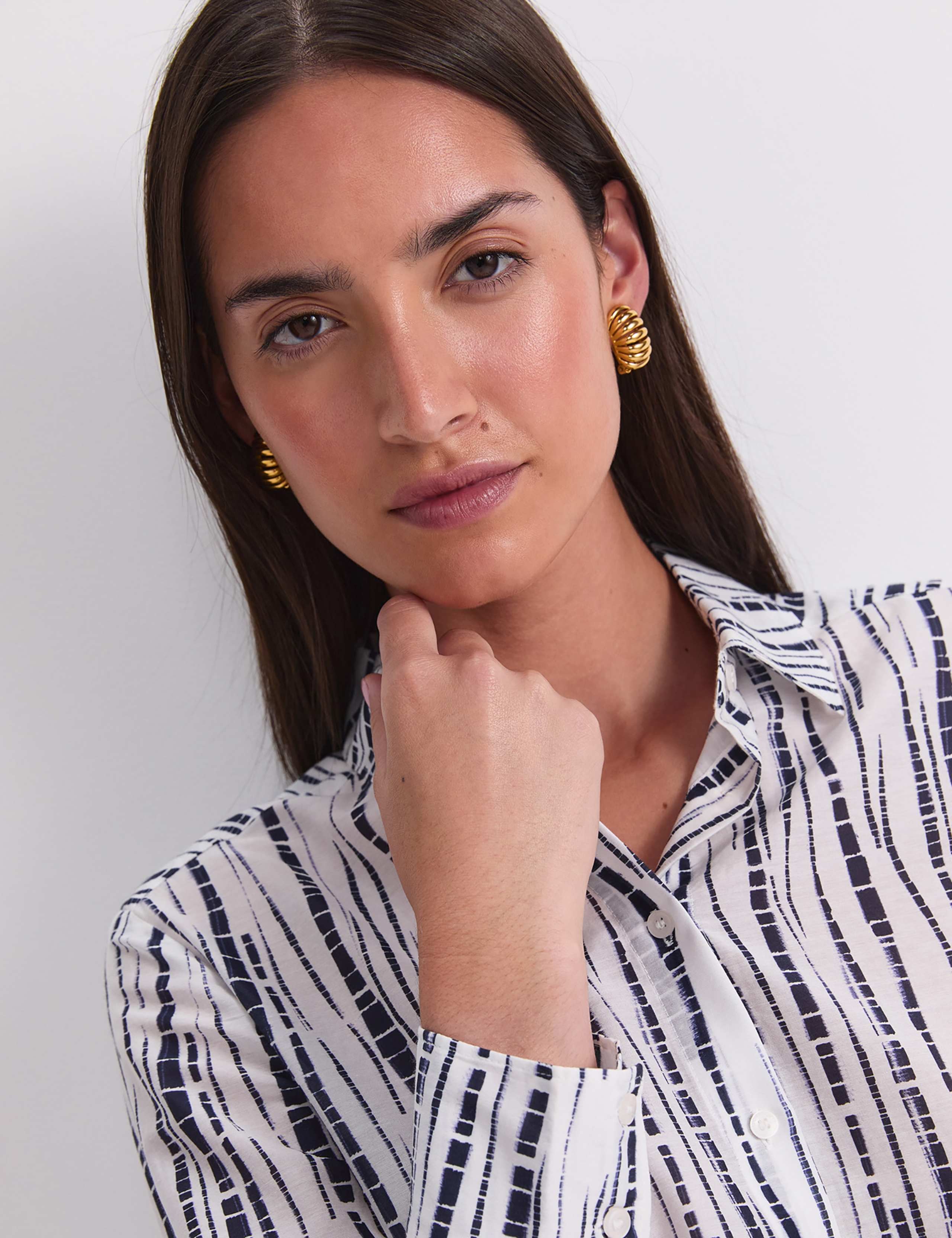 Cotton Silk Blend Geometric Collared Shirt 7 of 7