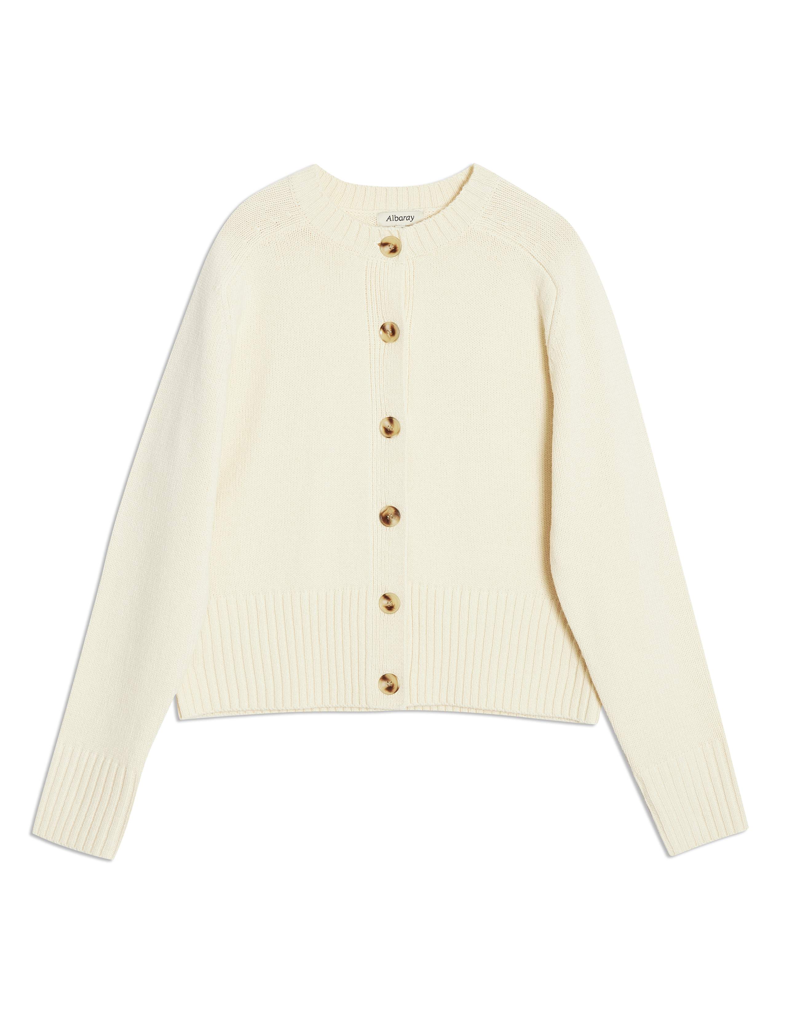 Crew Neck Button Through Cardigan with Wool 2 of 5