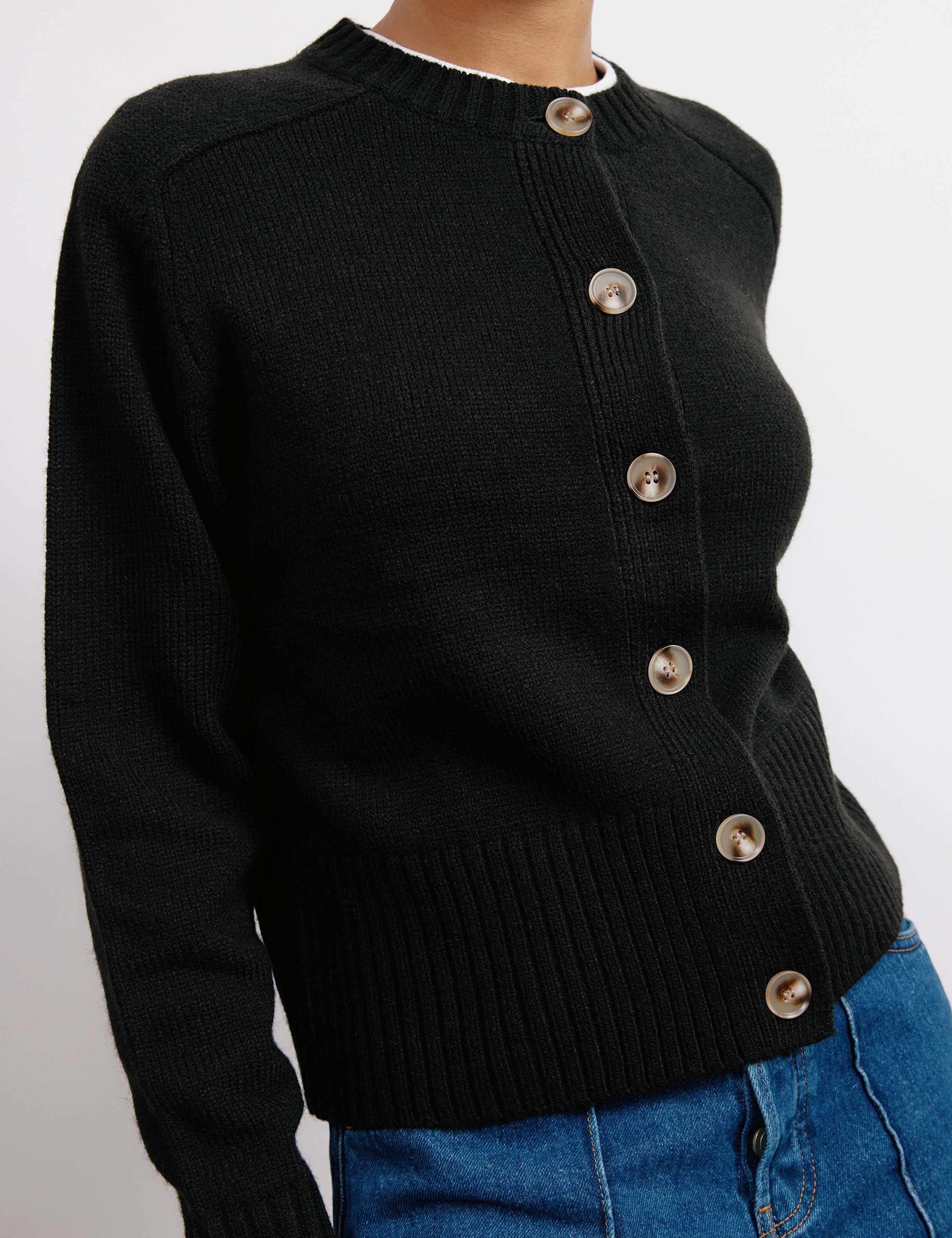 Crew Neck Button Through Cardigan with Wool 4 of 5