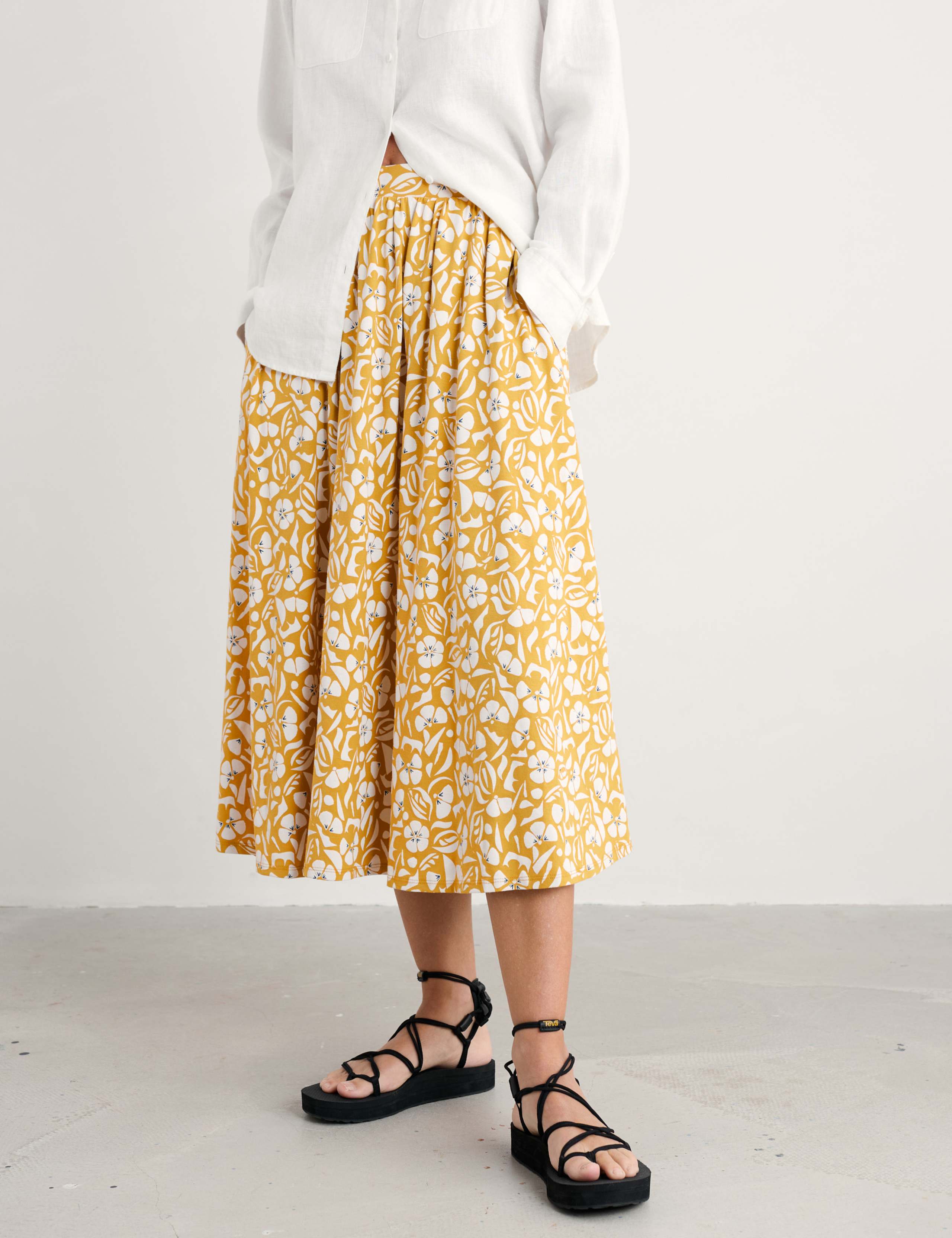 Cotton Rich Floral Midi A-Line Skirt 3 of 4