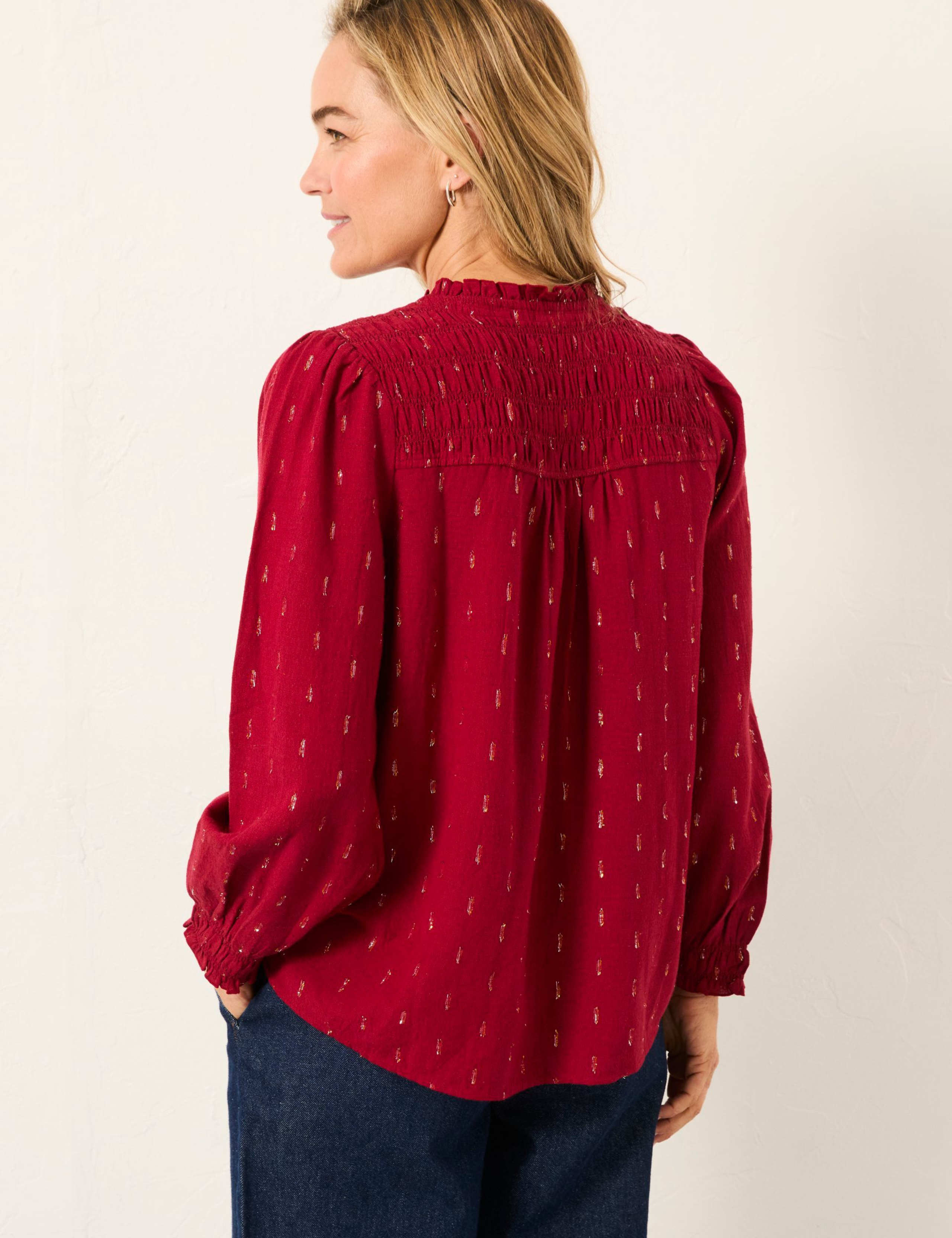Cotton Blend Printed V-Neck Blouse 5 of 6
