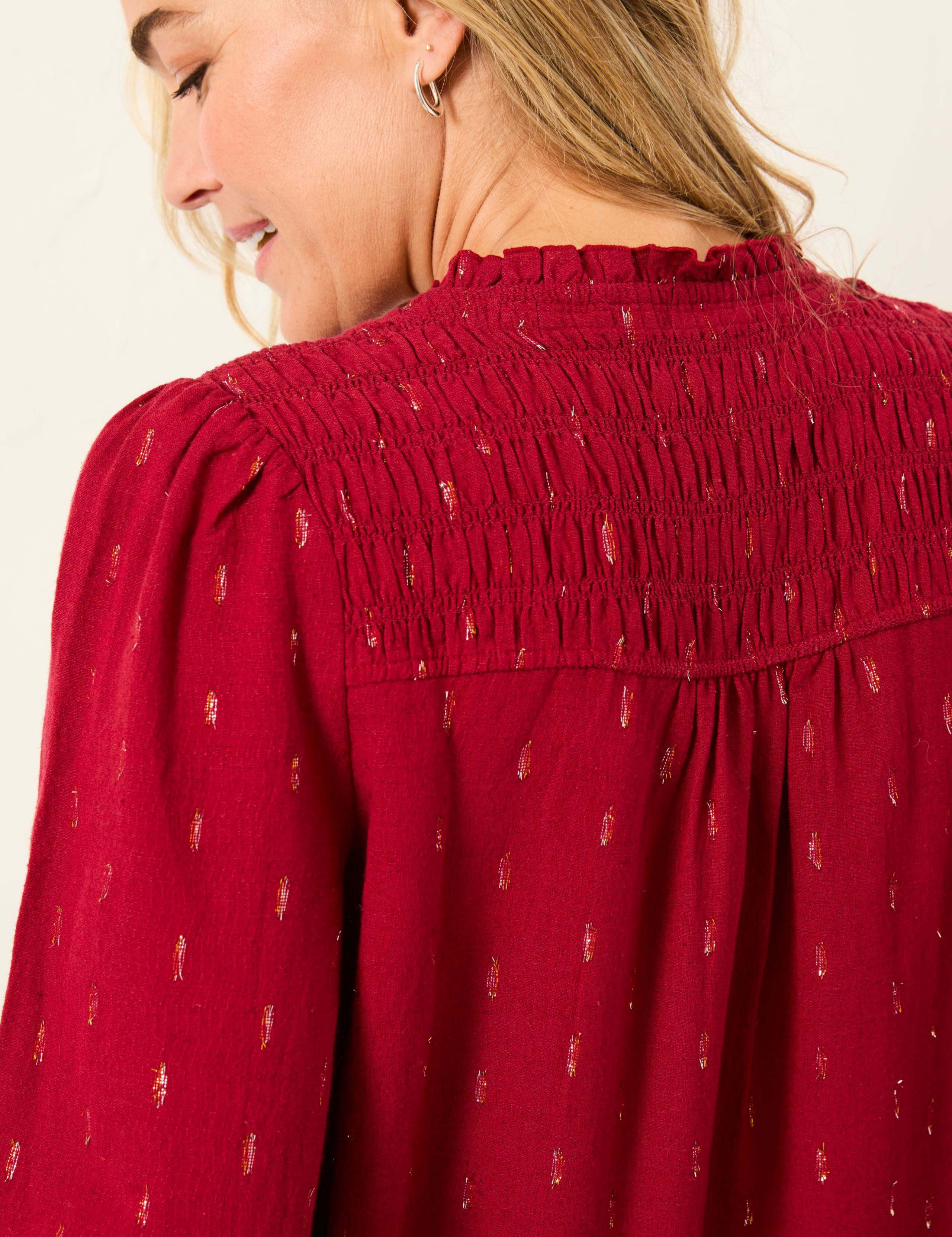 Cotton Blend Printed V-Neck Blouse 6 of 6